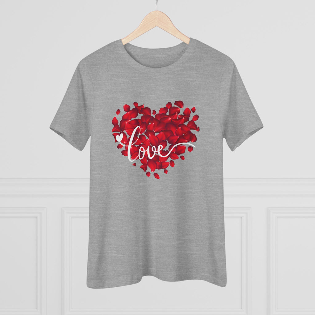 Women's Tee — Red Petal Heart 'Love' Graphic Valentine's Shirt