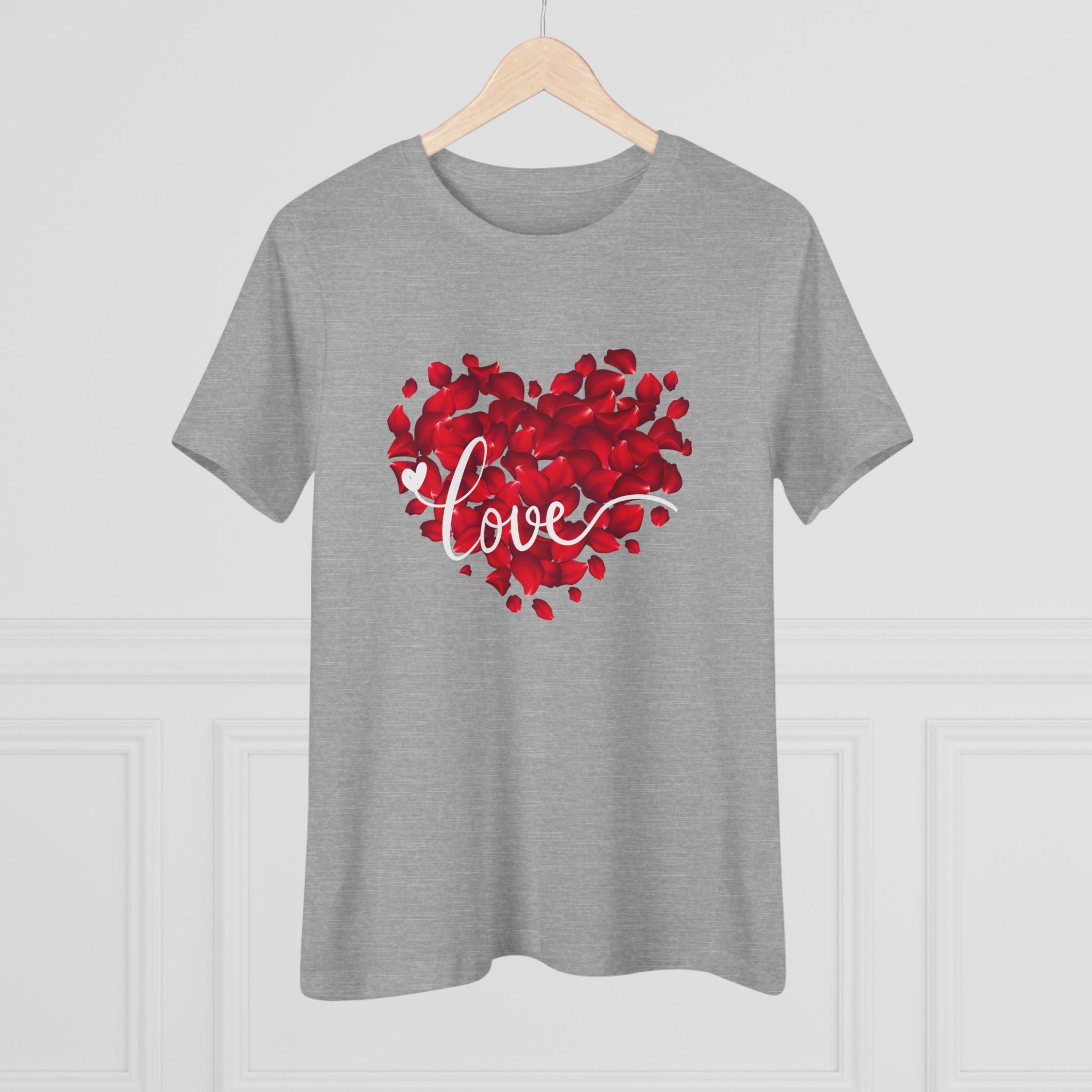 Women's Tee — Red Petal Heart 'Love' Graphic Valentine's Shirt