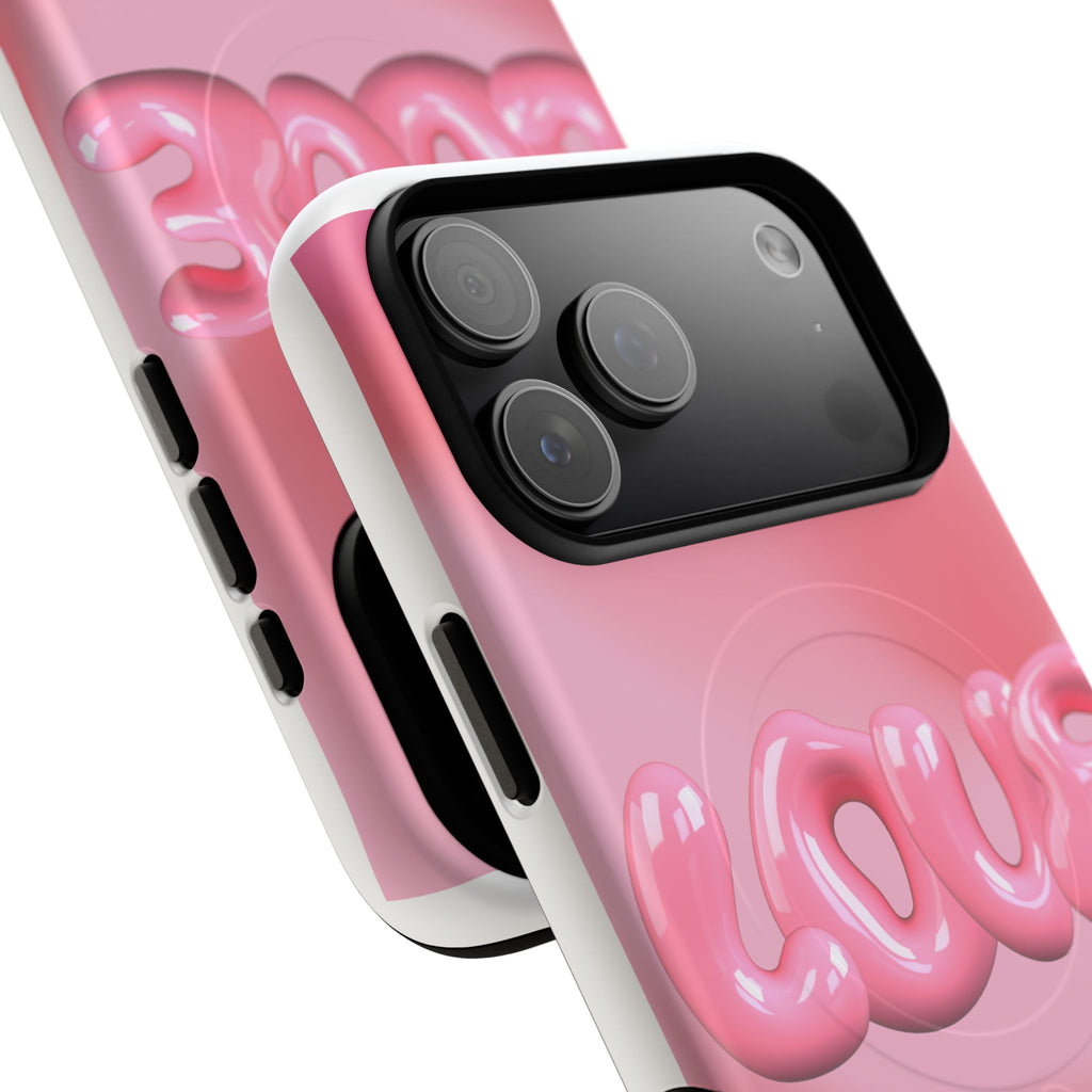 Phone Case — Pink "LOVE" 3D Bubble Tough Magnetic Protective Case