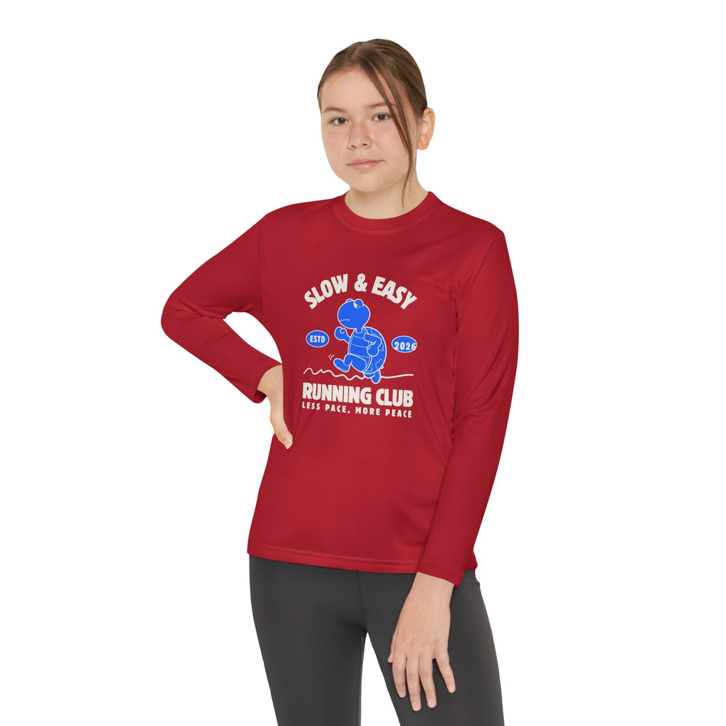 Youth Long Sleeve Tee — "Slow & Easy" Blue Turtle Surf Club Graphic