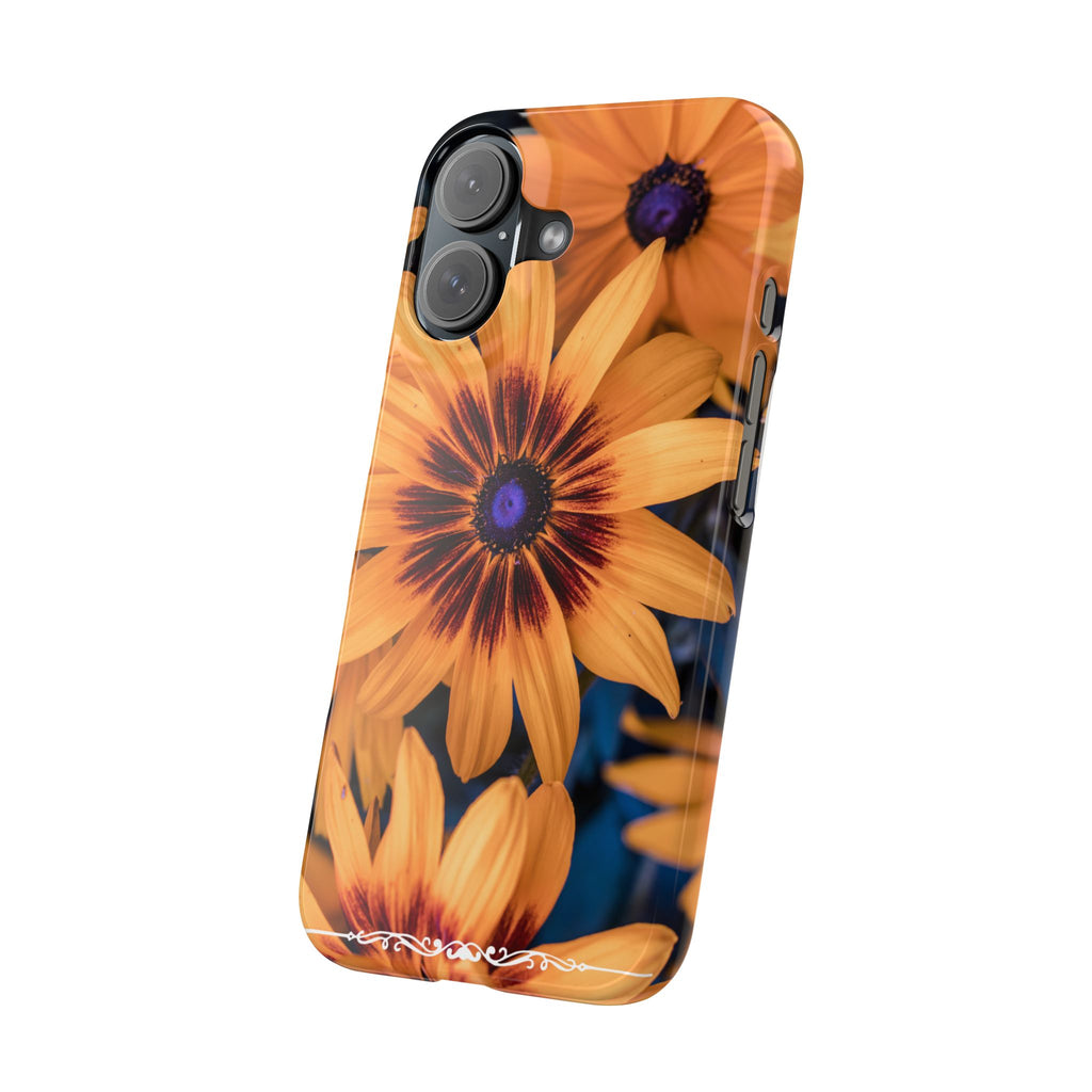 Floral Sunflower Slim Phone Case — Orange Black Daisy Design