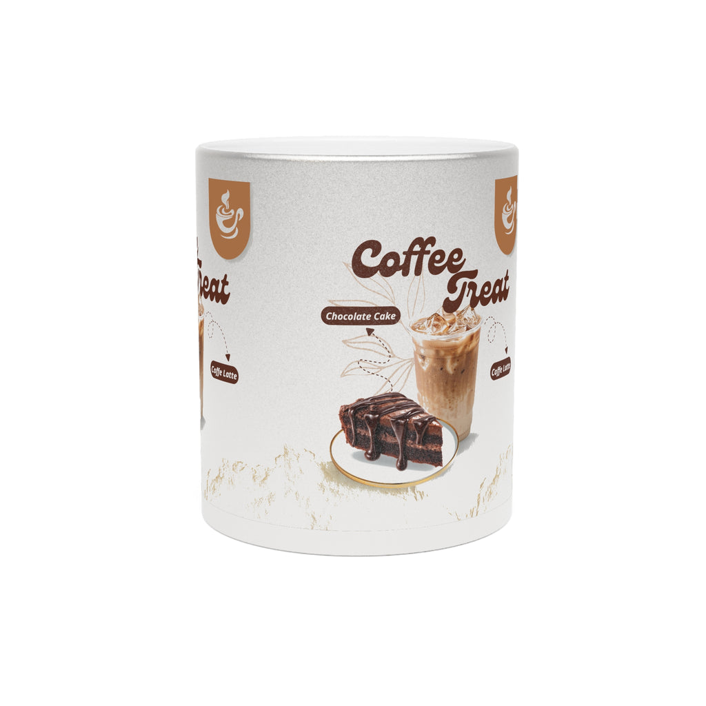 Coffee Treat Metallic Mug — Chocolate Cake & Iced Latte Stainless Finish