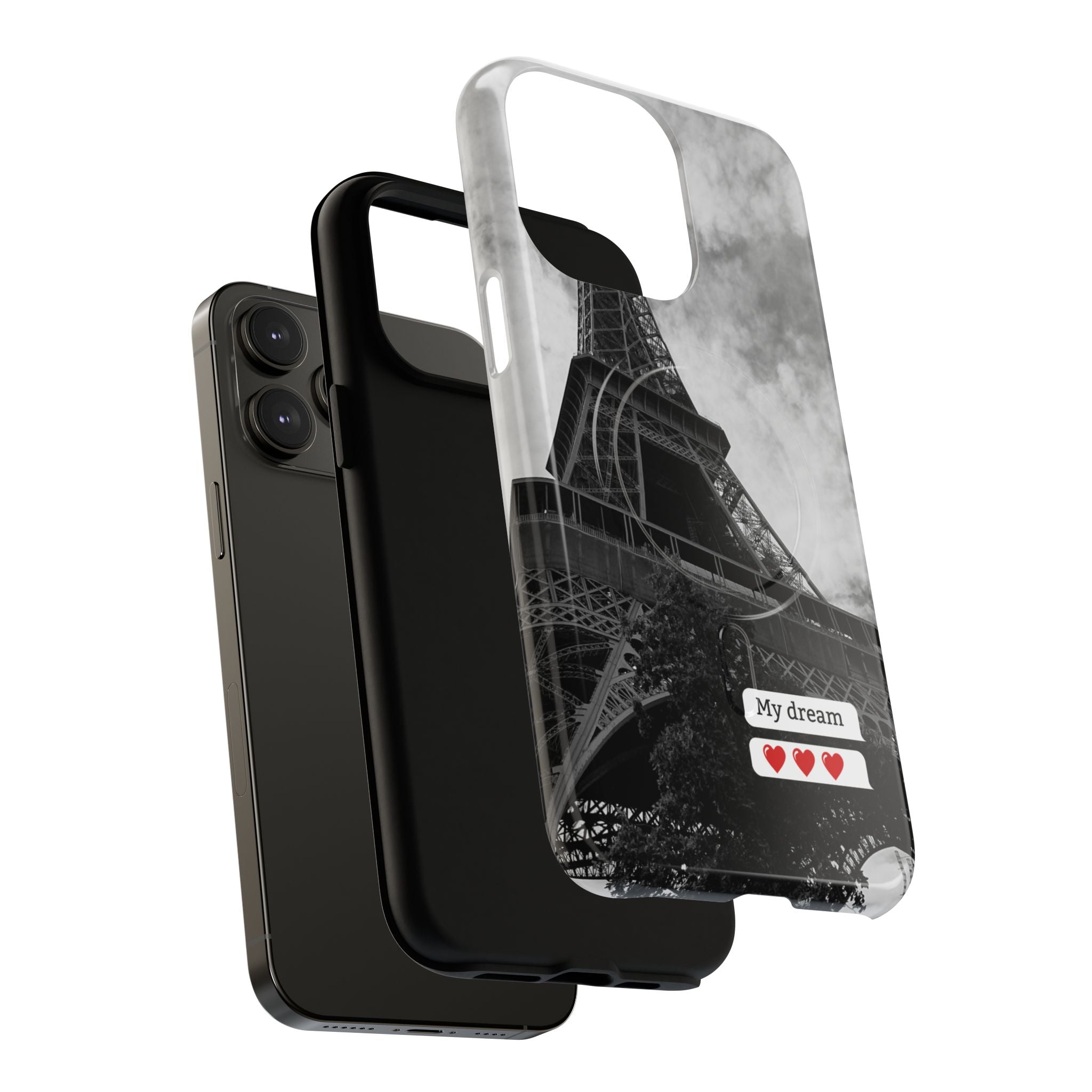 Eiffel Tower 'My Dream' Tough Magnetic Phone Case — Black & White Travel Protective Cover