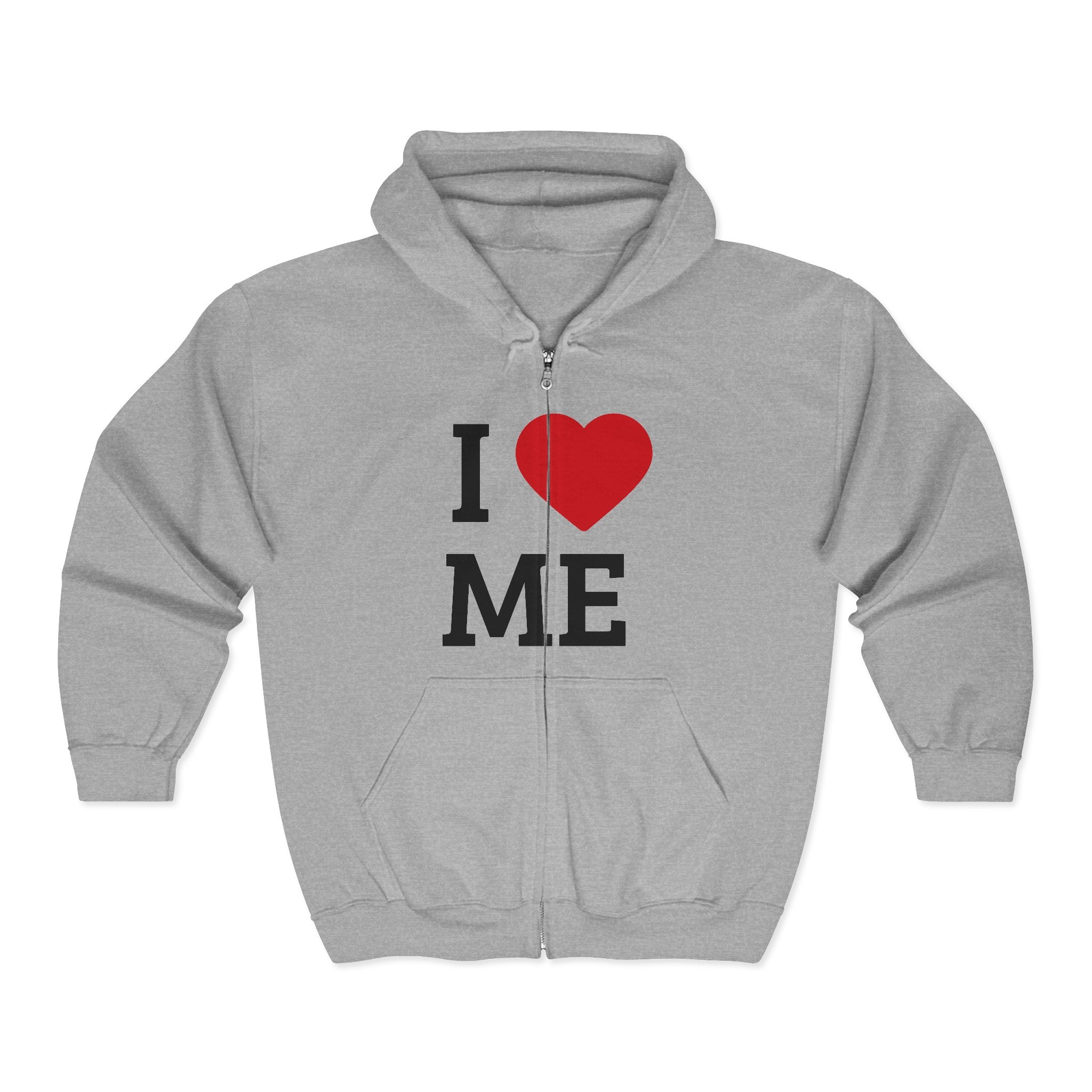 Unisex I  Me Full-Zip Hoodie — Self-Love Heart Zip-Up Sweatshirt