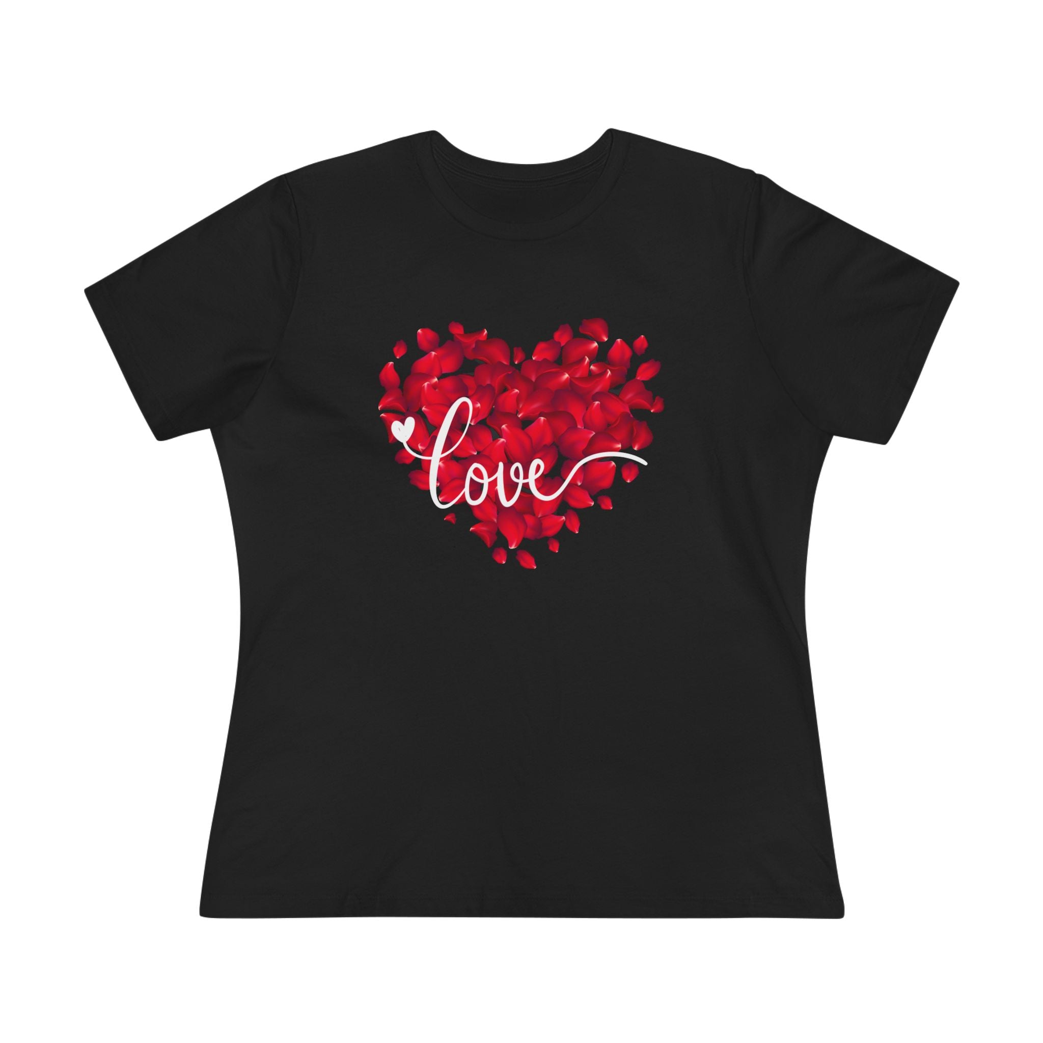 Women's Tee — Red Petal Heart 'Love' Graphic Valentine's Shirt