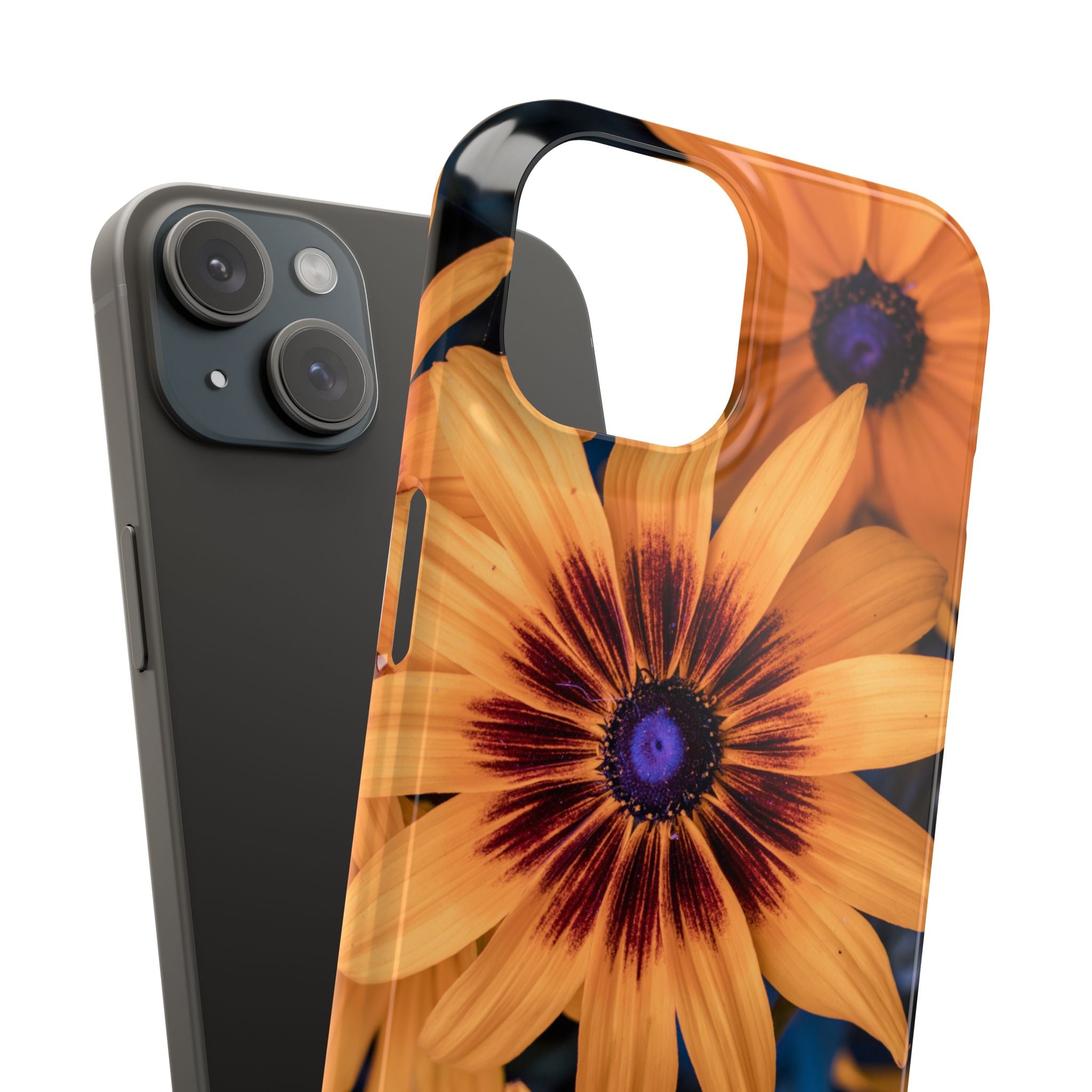 Floral Sunflower Slim Phone Case — Orange Black Daisy Design