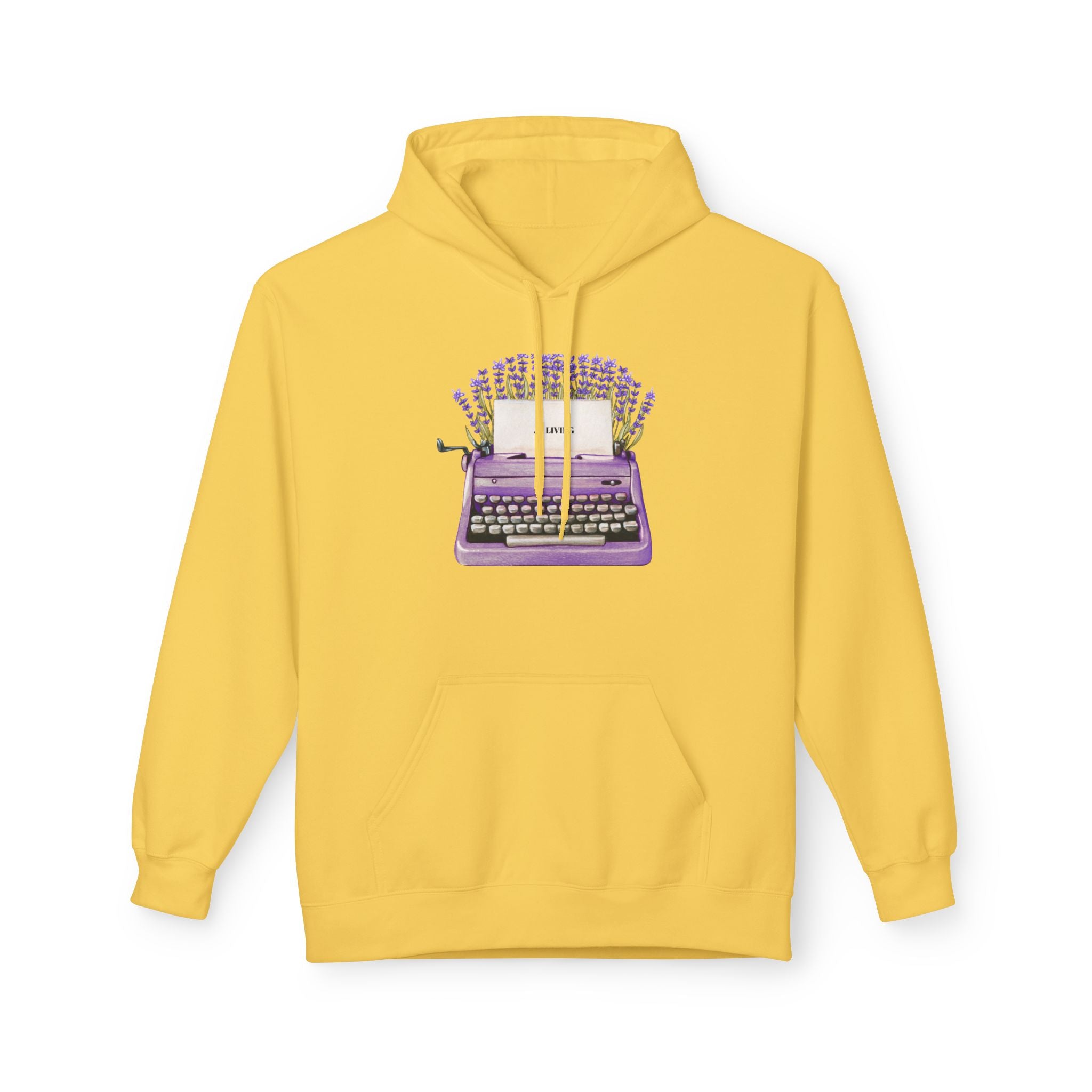 Unisex Typewriter & Lavender Hoodie — Vintage Purple Typewriter Sweatshirt for Writers