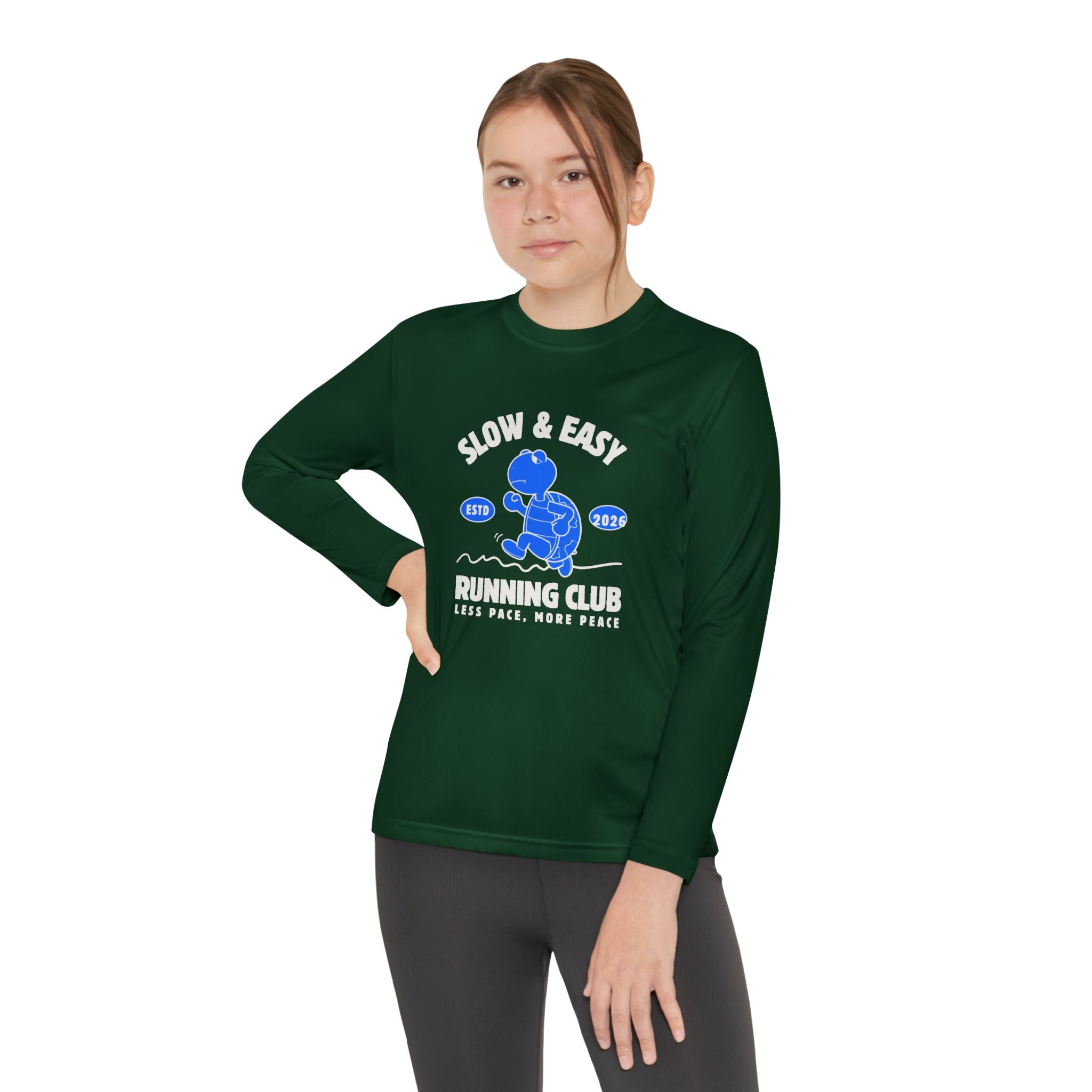Youth Long Sleeve Tee — "Slow & Easy" Blue Turtle Surf Club Graphic