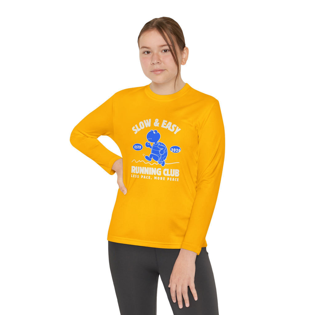 Youth Long Sleeve Tee — "Slow & Easy" Blue Turtle Surf Club Graphic