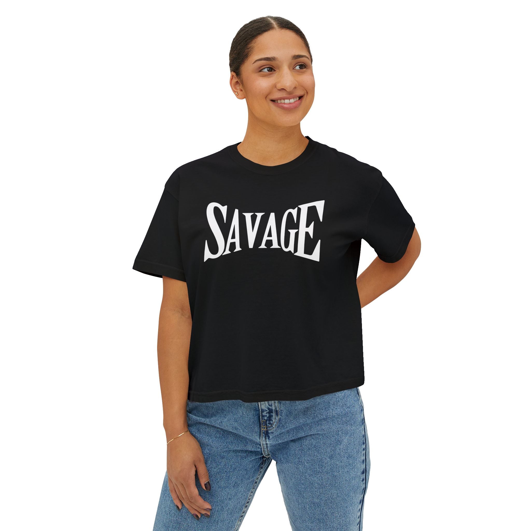 Savage Boxy Tee — Women's Trendy Graphic Crop T-Shirt