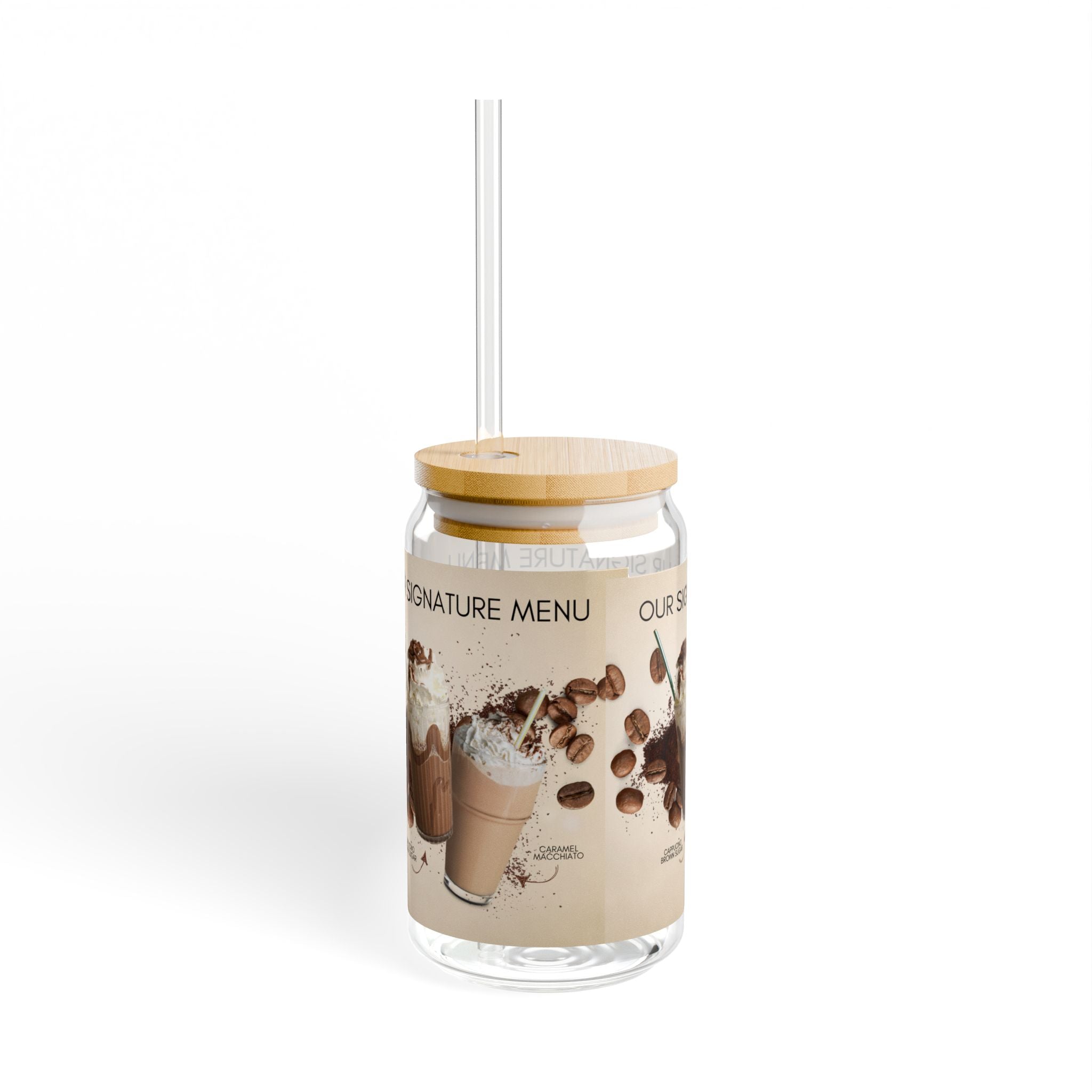 16oz Coffee Milkshake Sipper Glass — 'Our Signature Menu' Cafe Drink Tumbler with Straw