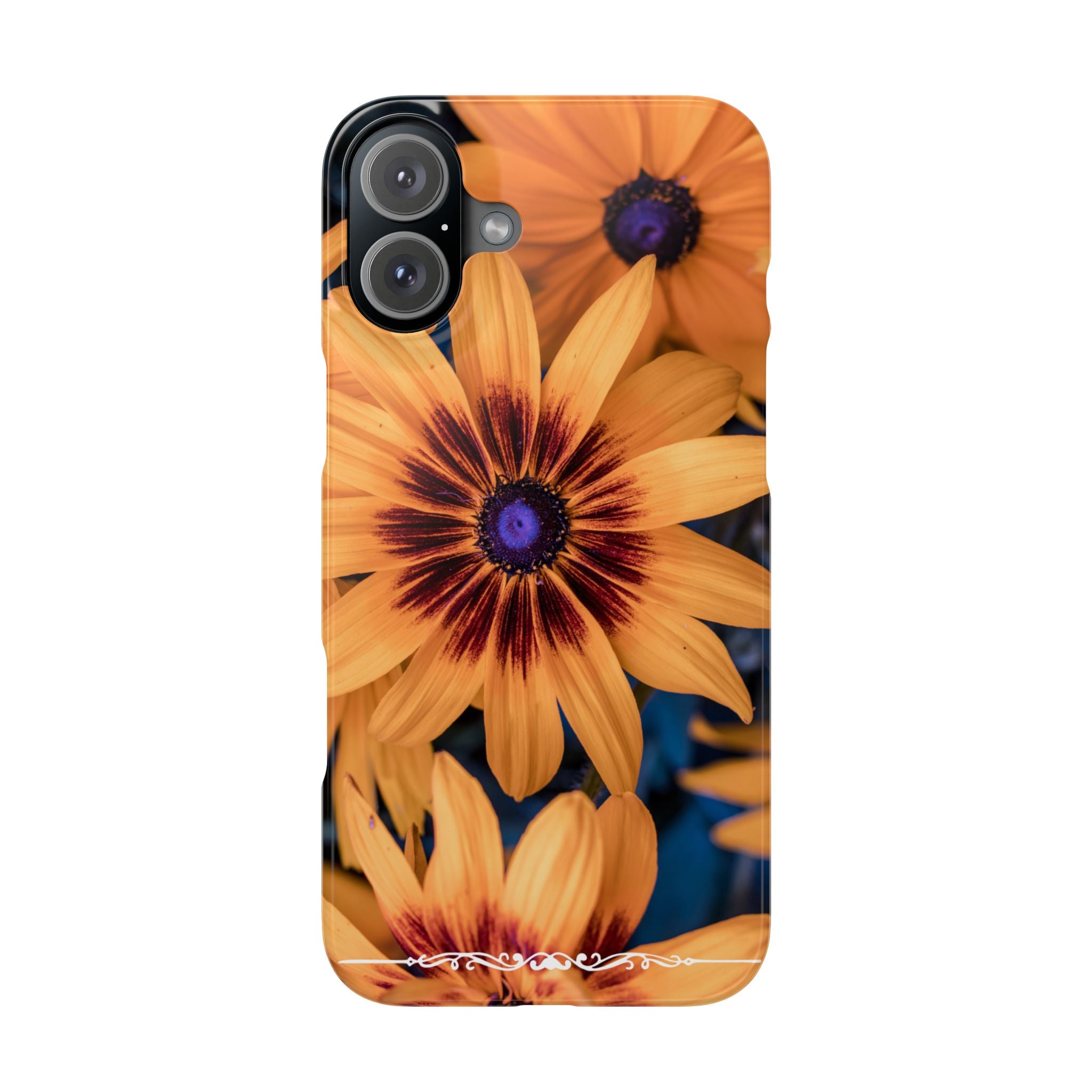 Floral Sunflower Slim Phone Case — Orange Black Daisy Design