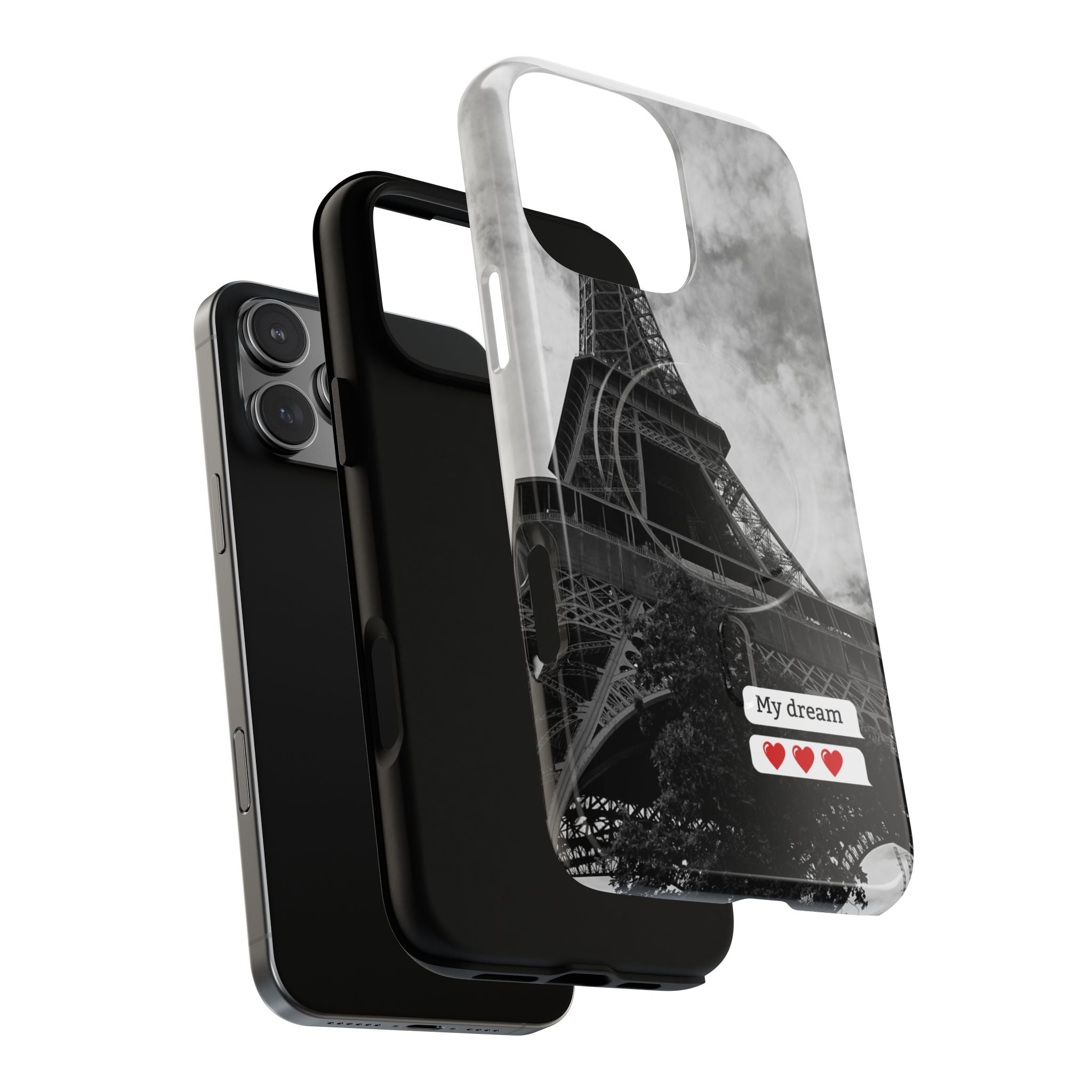 Eiffel Tower 'My Dream' Tough Magnetic Phone Case — Black & White Travel Protective Cover