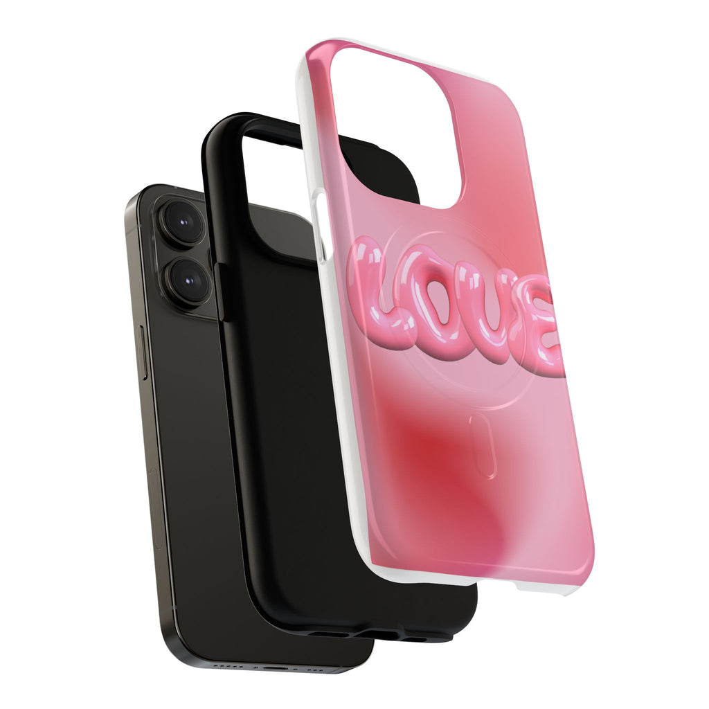 Phone Case — Pink "LOVE" 3D Bubble Tough Magnetic Protective Case