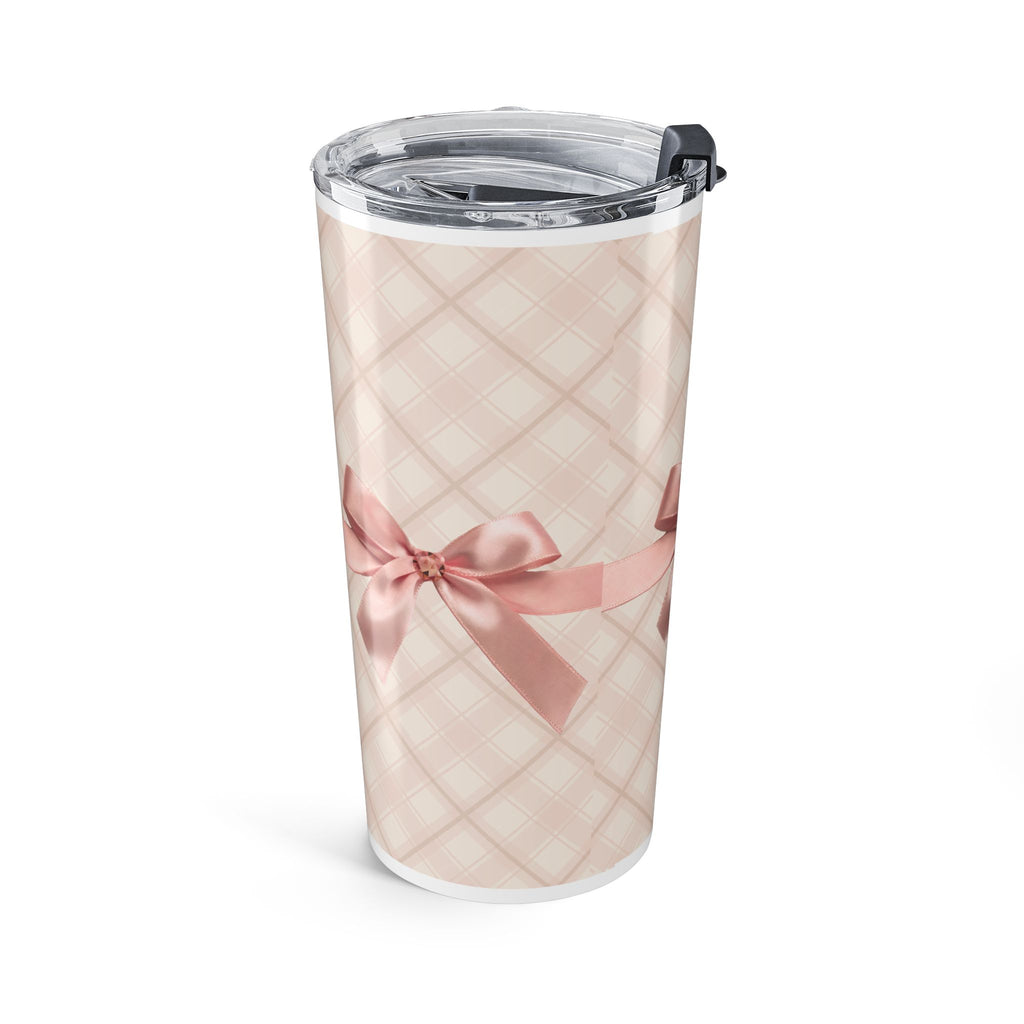 20oz Pink Plaid Tumbler with Satin Bow – Insulated Travel Cup