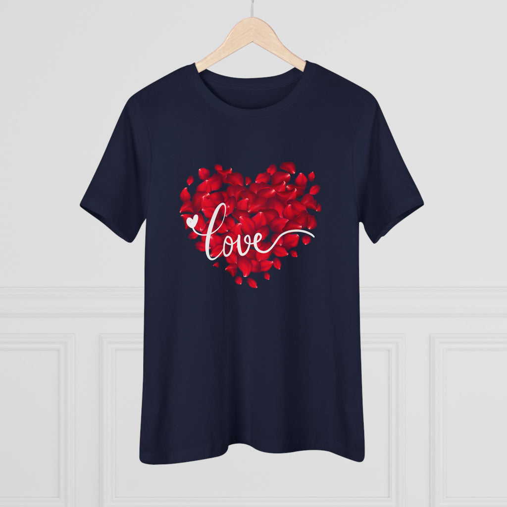 Women's Tee — Red Petal Heart 'Love' Graphic Valentine's Shirt