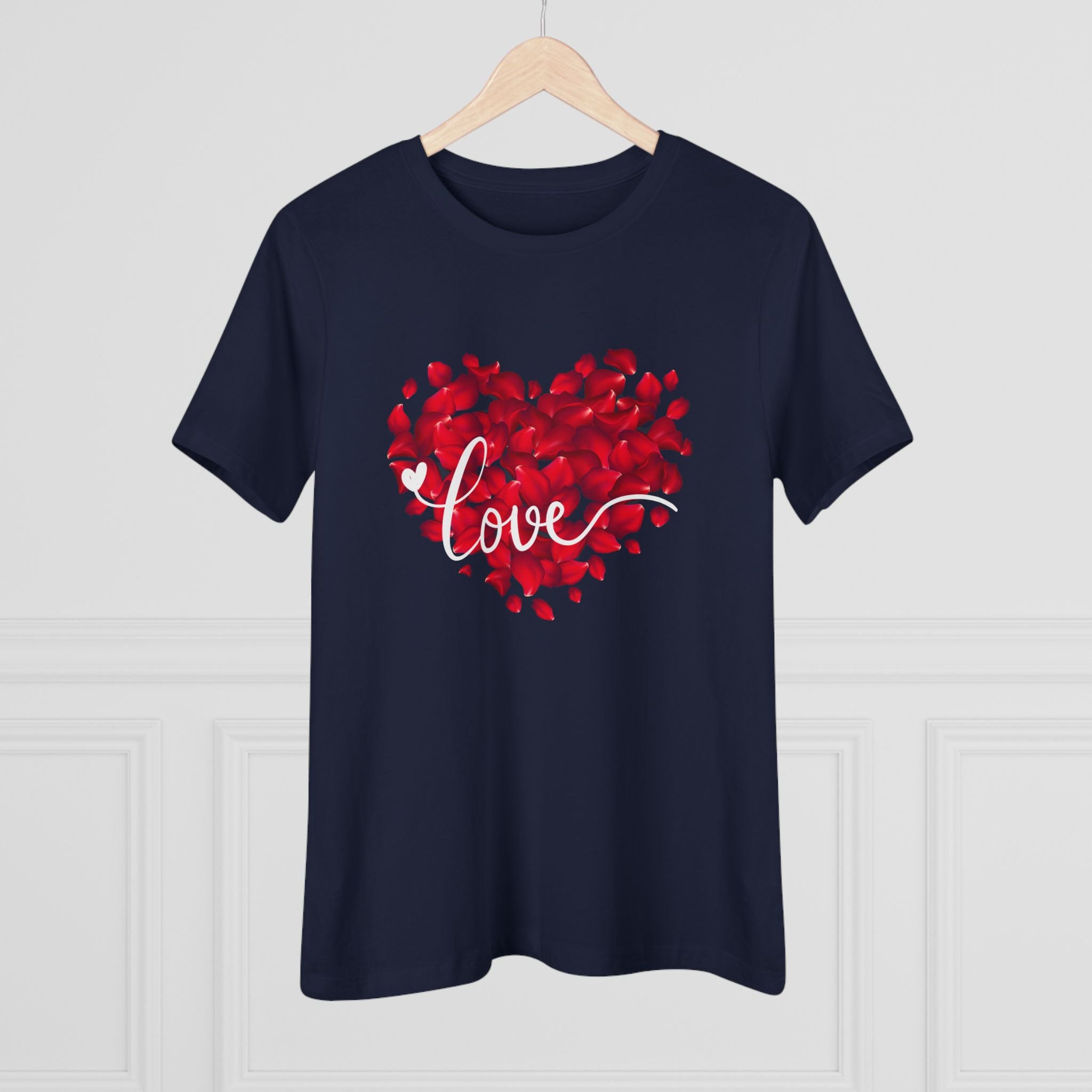 Women's Tee — Red Petal Heart 'Love' Graphic Valentine's Shirt