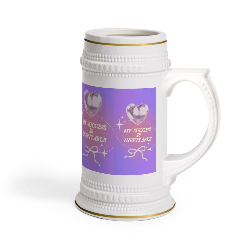 Stein Mug - 'My Success Is Inevitable' Motivational Beer Stein, Pink Heart Design on Purple