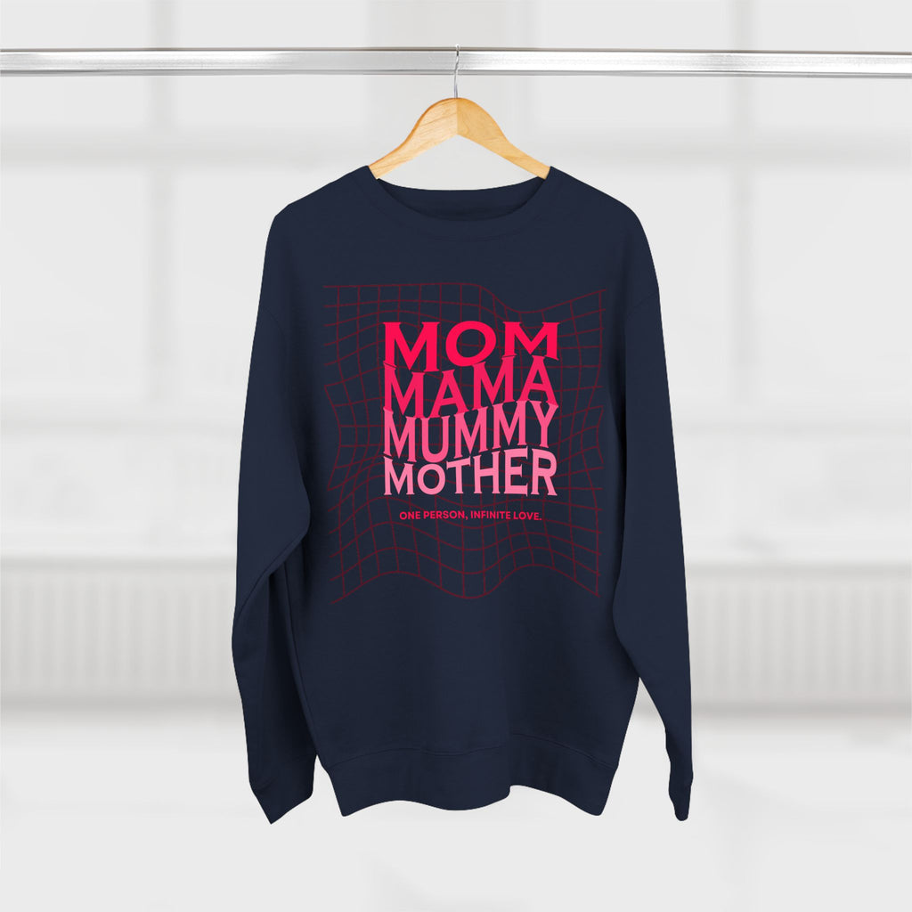 Unisex Mom • Mama • Mummy • Mother Grid Crewneck Sweatshirt — Retro Pink Typography