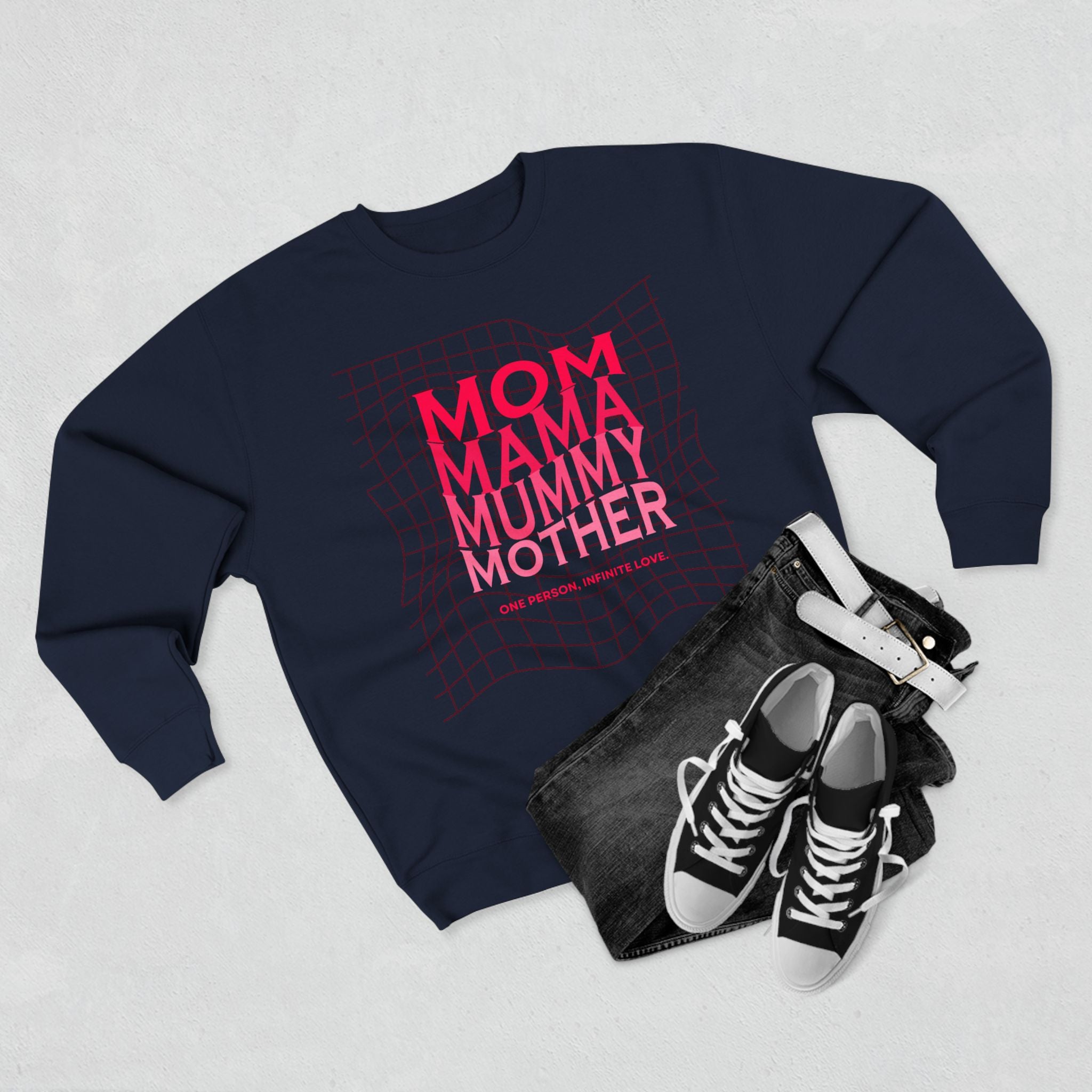 Unisex Mom • Mama • Mummy • Mother Grid Crewneck Sweatshirt — Retro Pink Typography