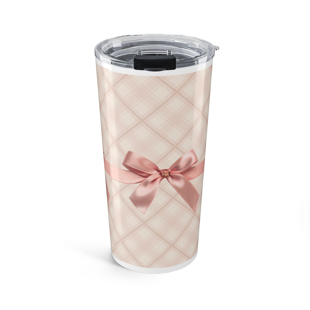 20oz Pink Plaid Tumbler with Satin Bow – Insulated Travel Cup