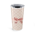 20oz Pink Plaid Tumbler with Satin Bow – Insulated Travel Cup