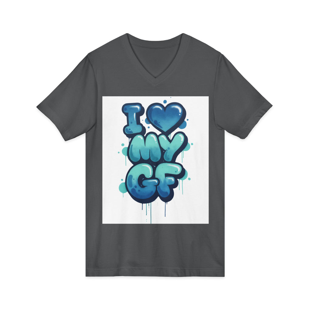 Unisex I Love My GF V-Neck T-Shirt — Cute Graffiti Couple Tee