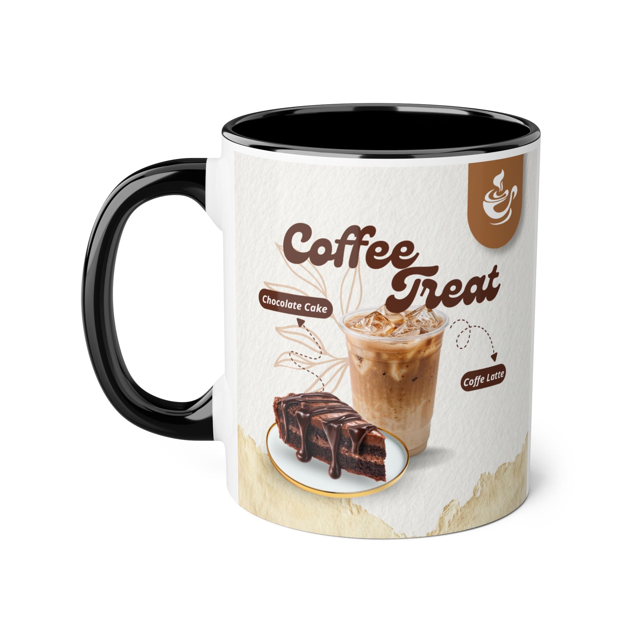 Coffee Treat Mug — 11oz Accent Ceramic Coffee Mug with Chocolate Cake Design