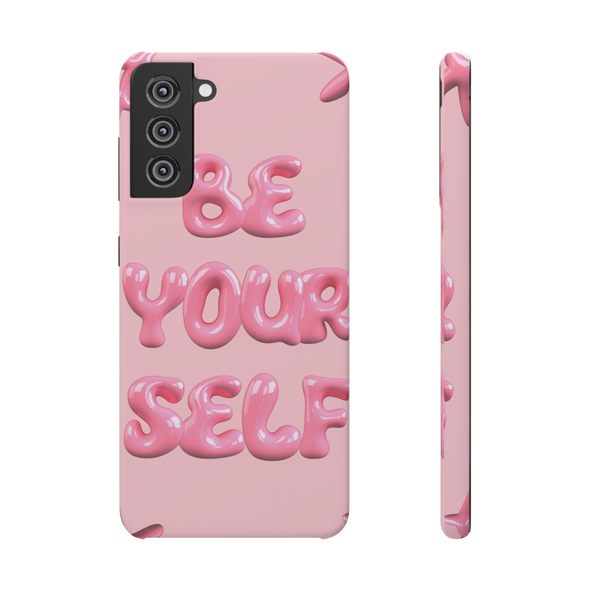 Phone Case - "Be Yourself" Pink Bubble Typography Snap Case