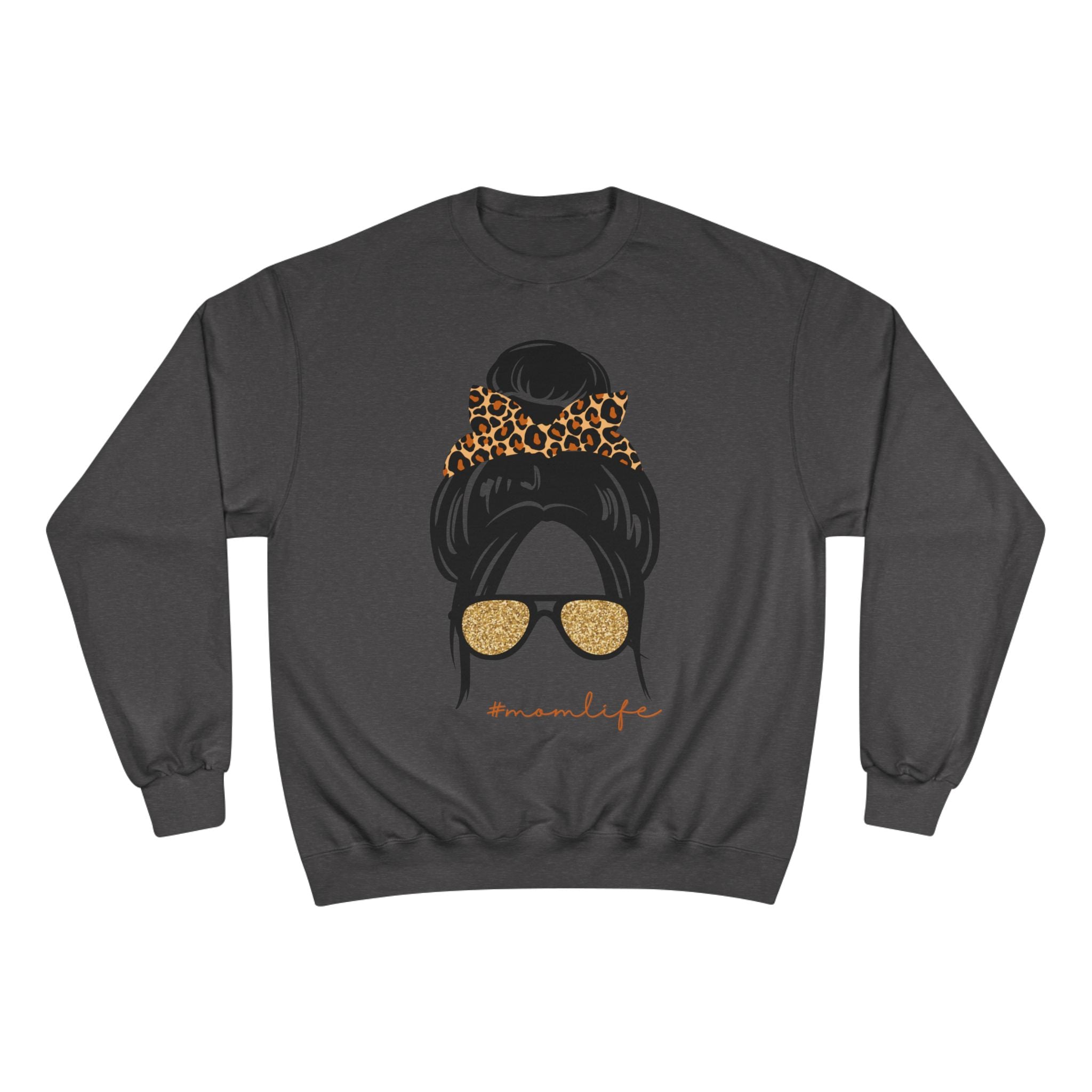 Women’s Leopard Messy Bun Sweatshirt — Mama Life Crewneck