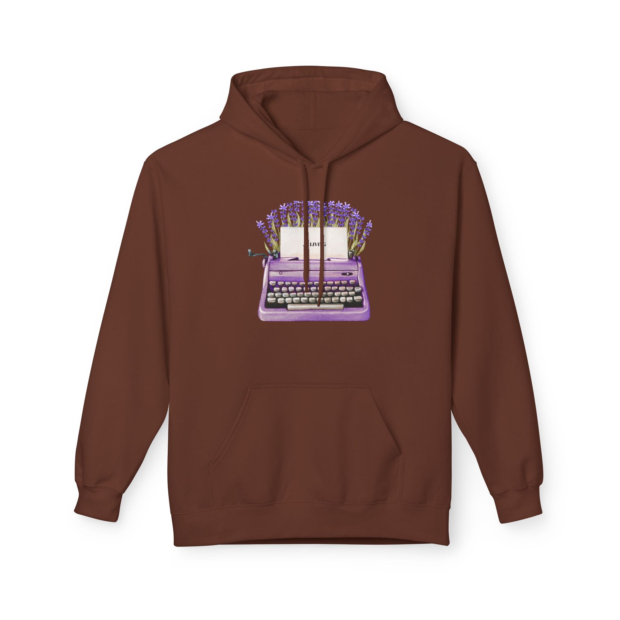 Unisex Typewriter & Lavender Hoodie — Vintage Purple Typewriter Sweatshirt for Writers