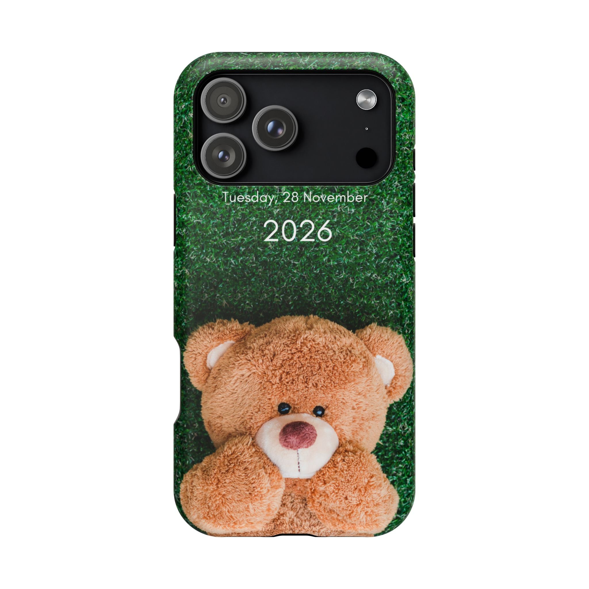 Teddy Bear Grass Phone Case — Cute Plush Toy Design Impact-Resistant Case