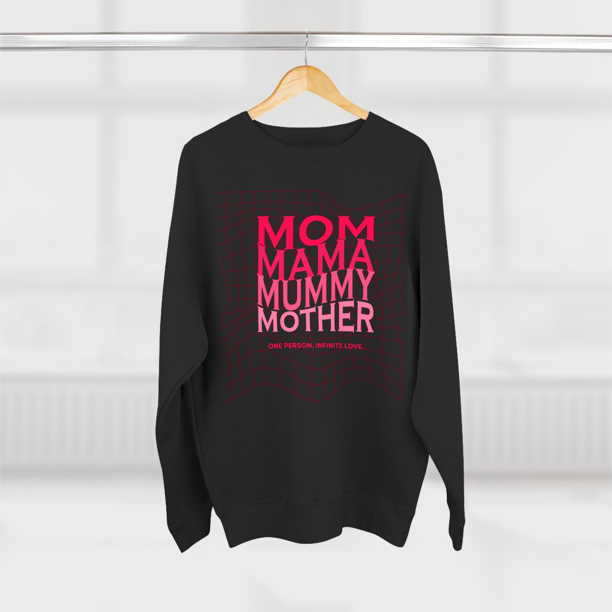 Unisex Mom • Mama • Mummy • Mother Grid Crewneck Sweatshirt — Retro Pink Typography