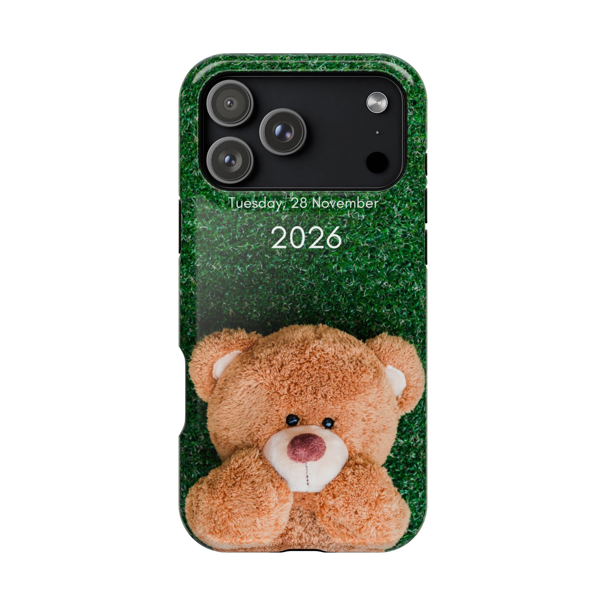 Teddy Bear Grass Phone Case — Cute Plush Toy Design Impact-Resistant Case