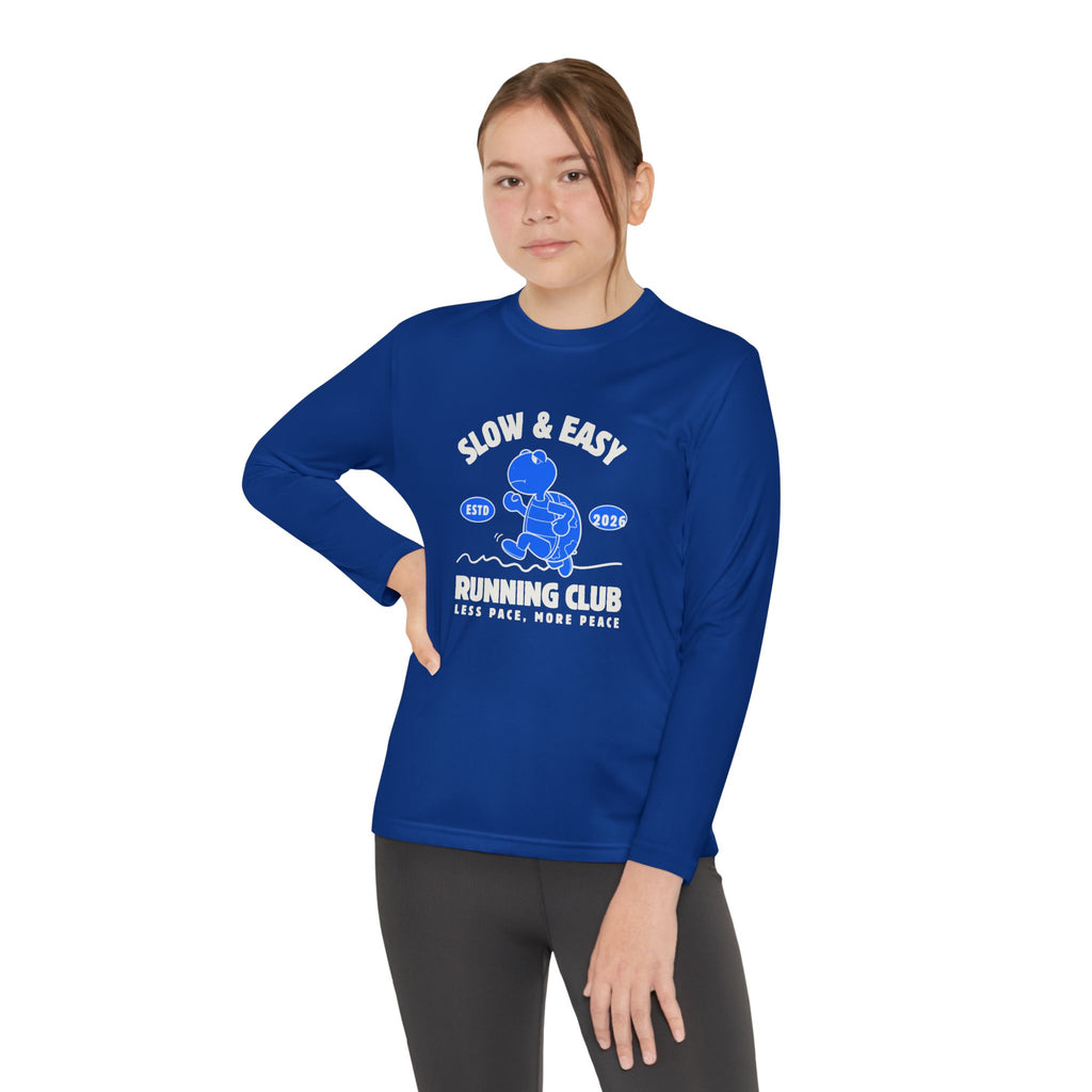 Youth Long Sleeve Tee — "Slow & Easy" Blue Turtle Surf Club Graphic