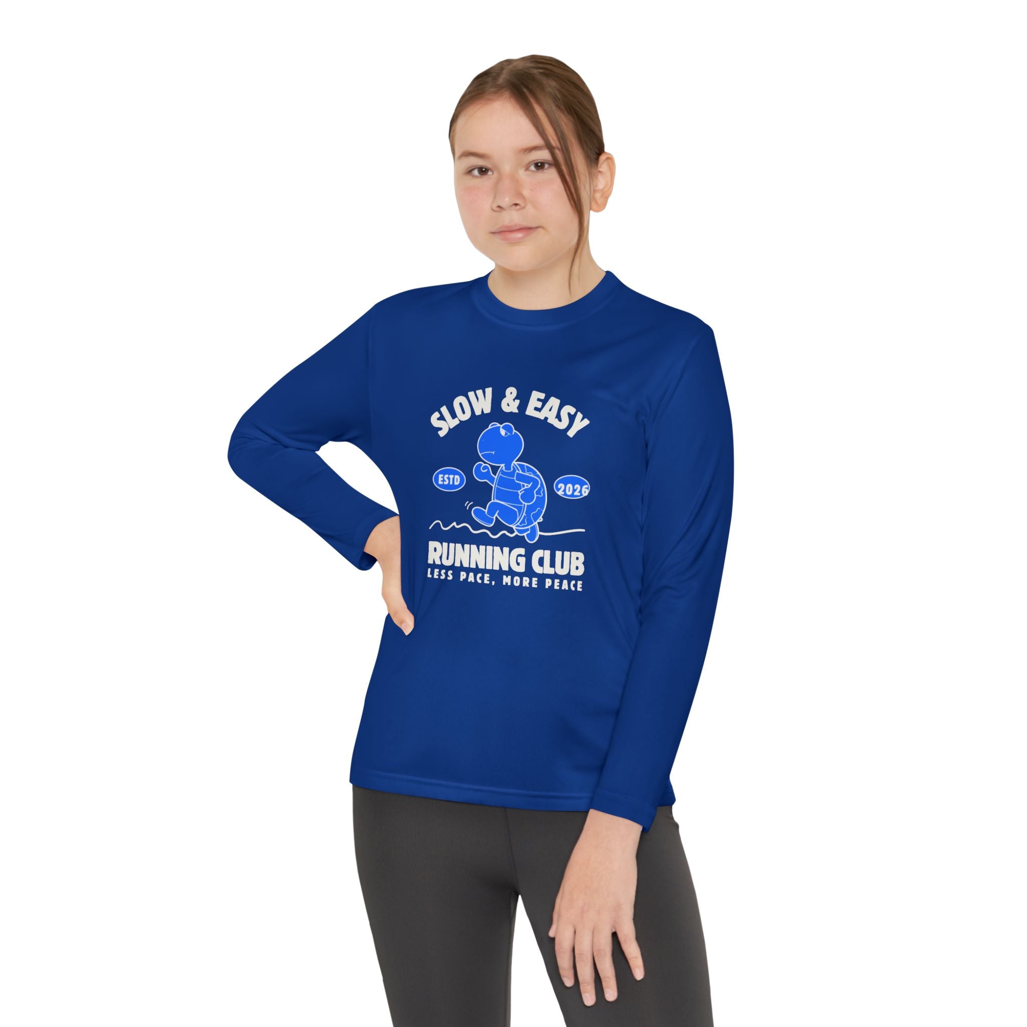 Youth Long Sleeve Tee — "Slow & Easy" Blue Turtle Surf Club Graphic