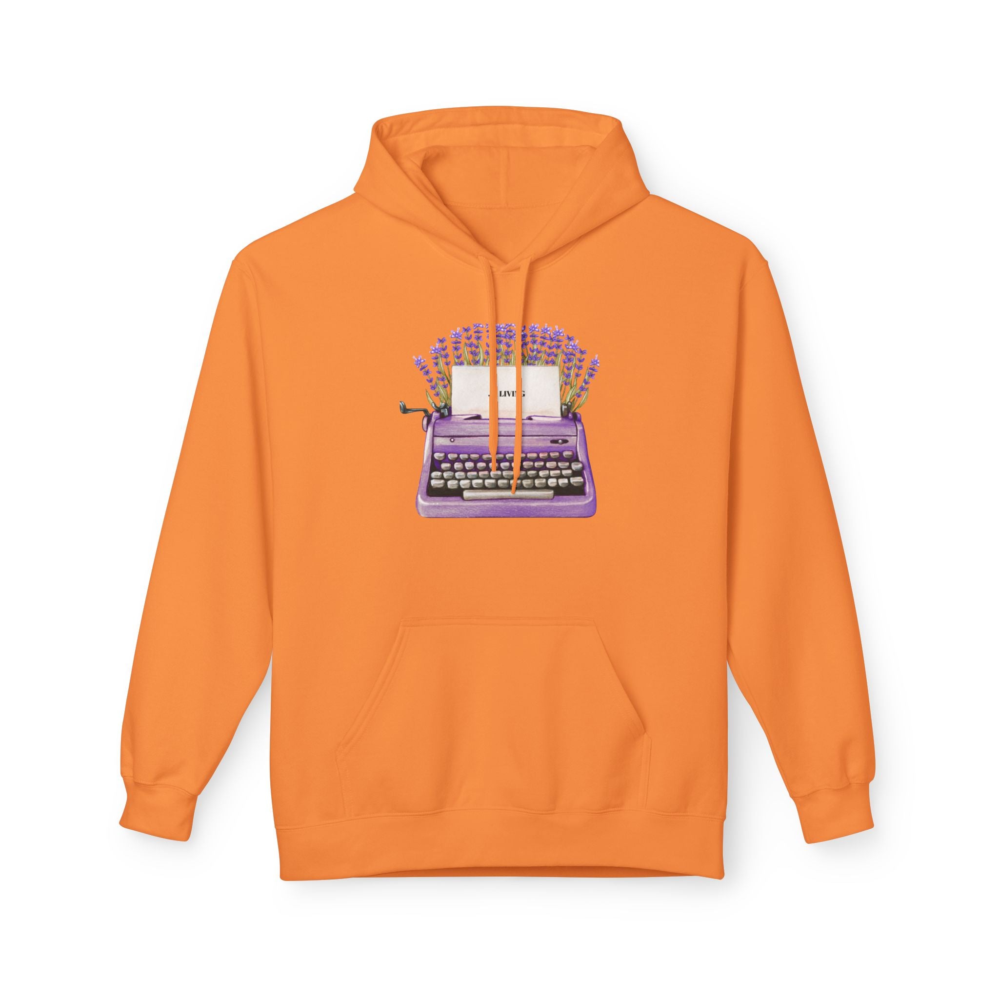 Unisex Typewriter & Lavender Hoodie — Vintage Purple Typewriter Sweatshirt for Writers