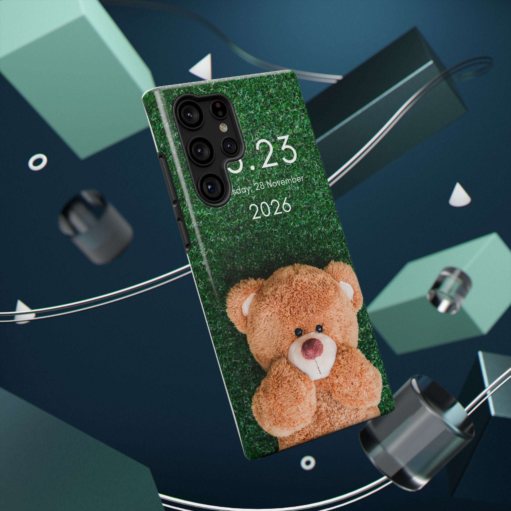 Teddy Bear Grass Phone Case — Cute Plush Toy Design Impact-Resistant Case