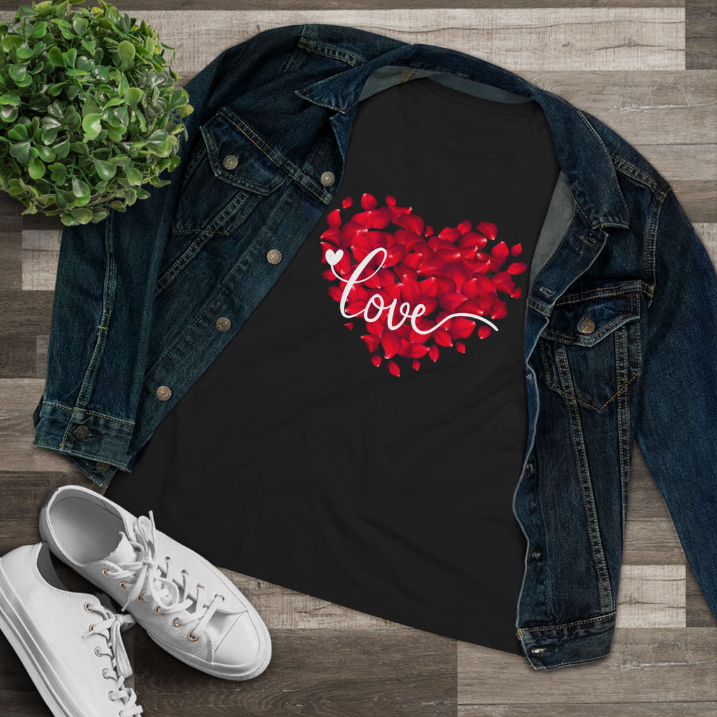 Women's Tee — Red Petal Heart 'Love' Graphic Valentine's Shirt