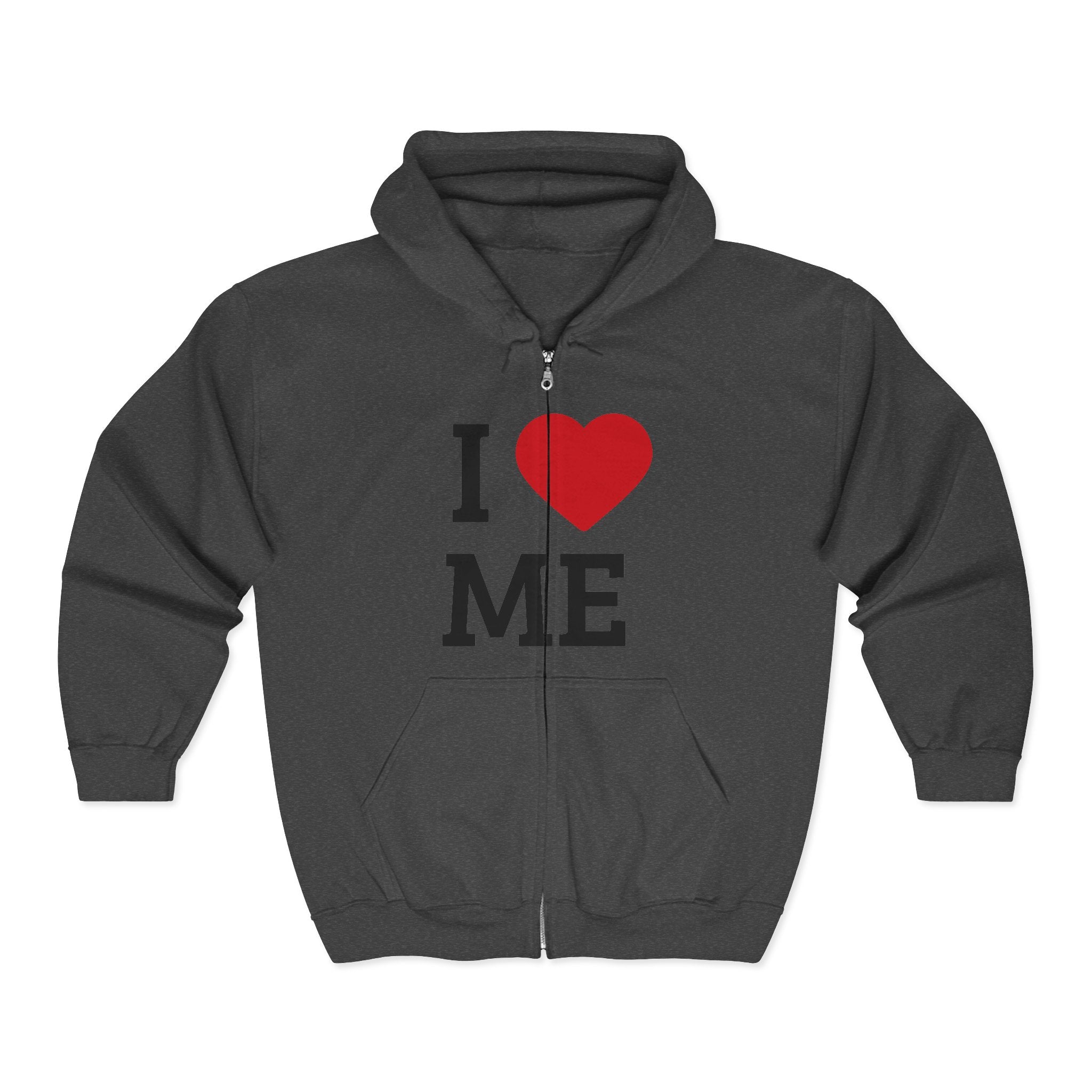 Unisex I  Me Full-Zip Hoodie — Self-Love Heart Zip-Up Sweatshirt