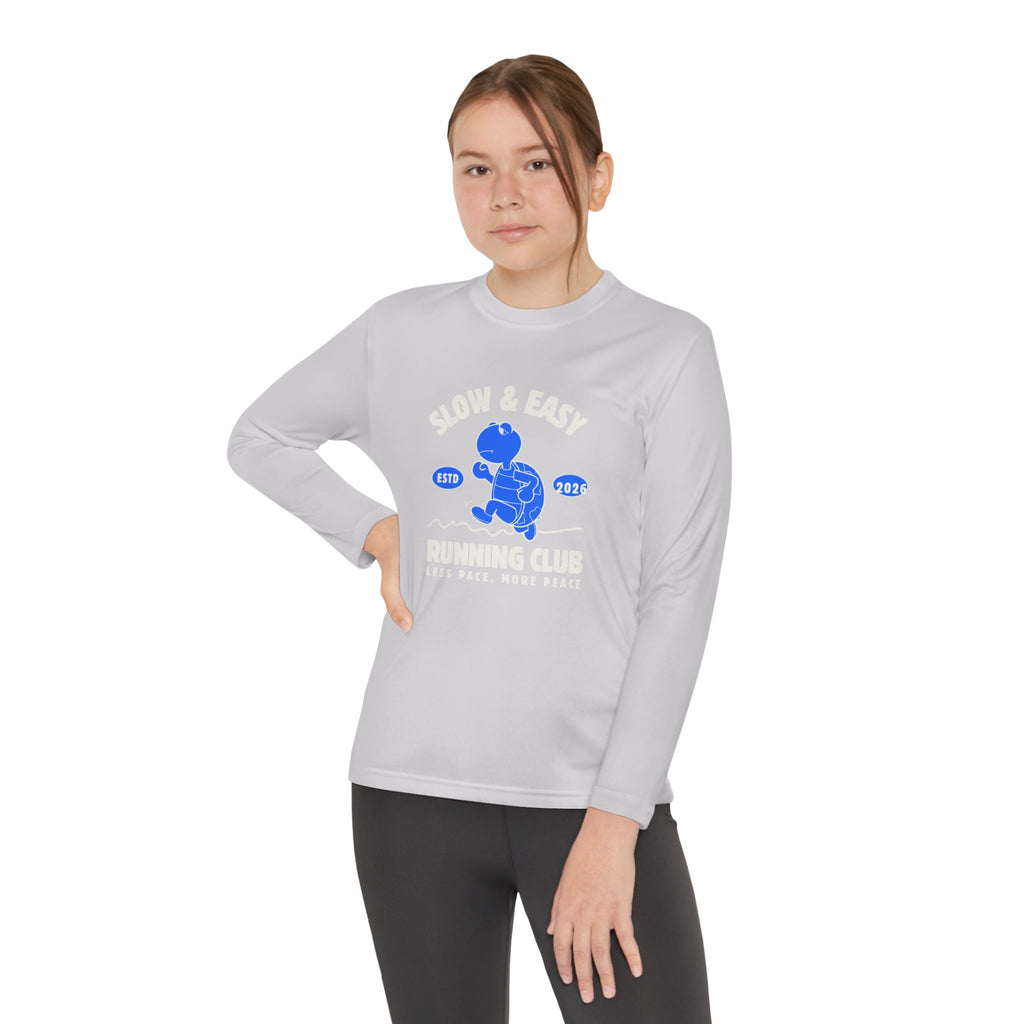 Youth Long Sleeve Tee — "Slow & Easy" Blue Turtle Surf Club Graphic