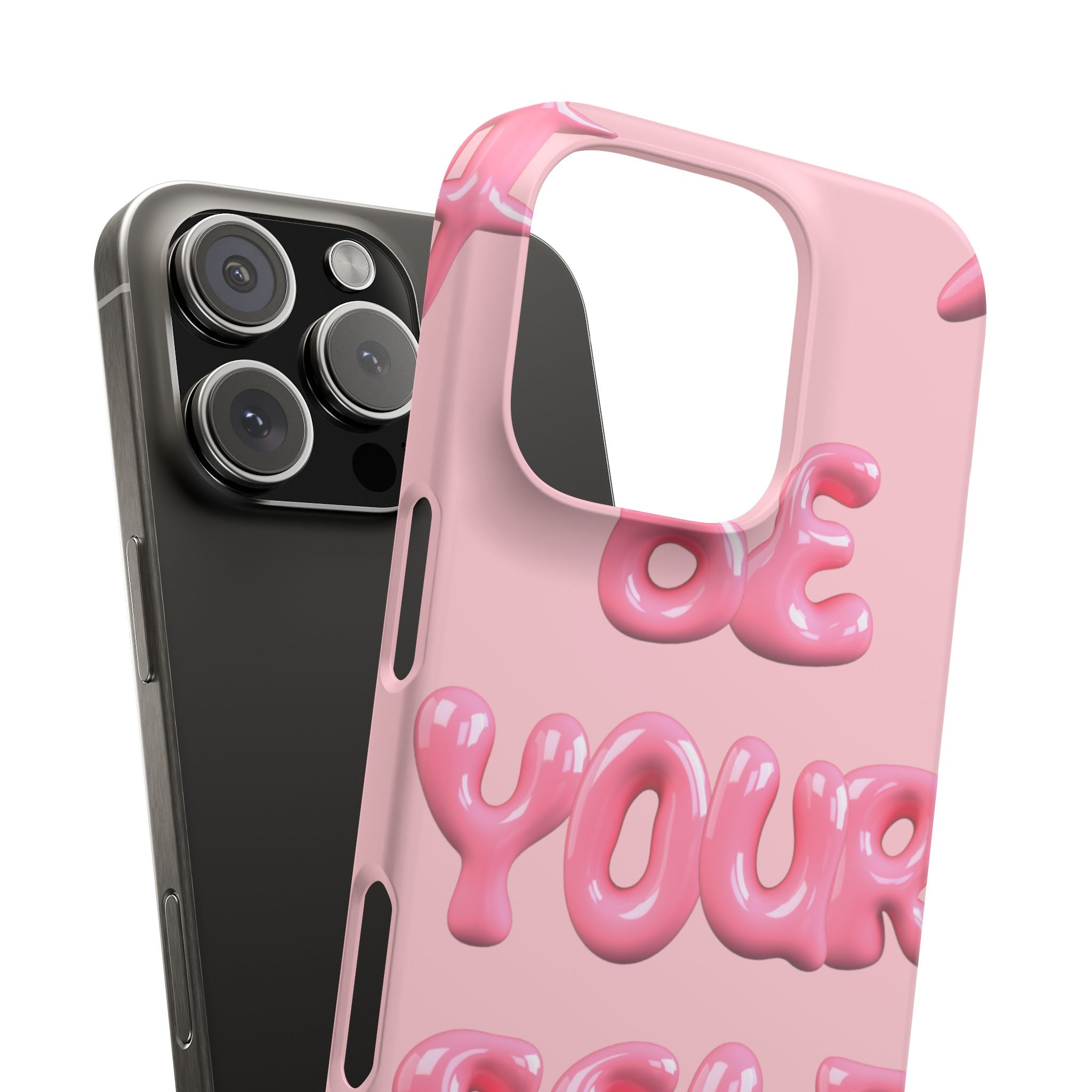 Phone Case - "Be Yourself" Pink Bubble Typography Snap Case