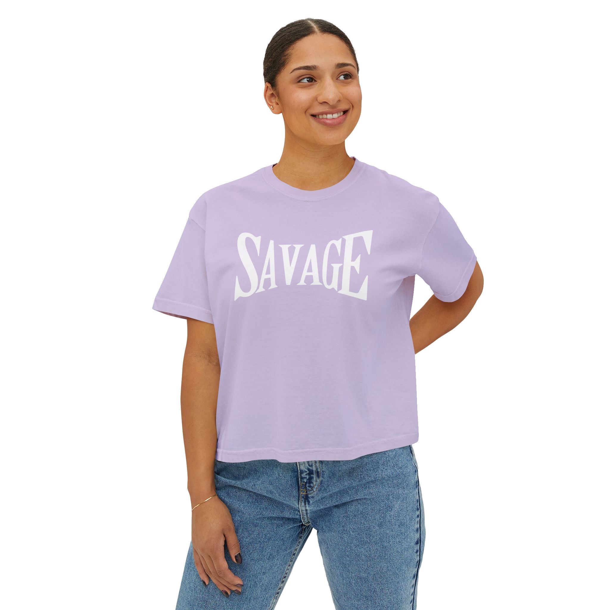 Savage Boxy Tee — Women's Trendy Graphic Crop T-Shirt