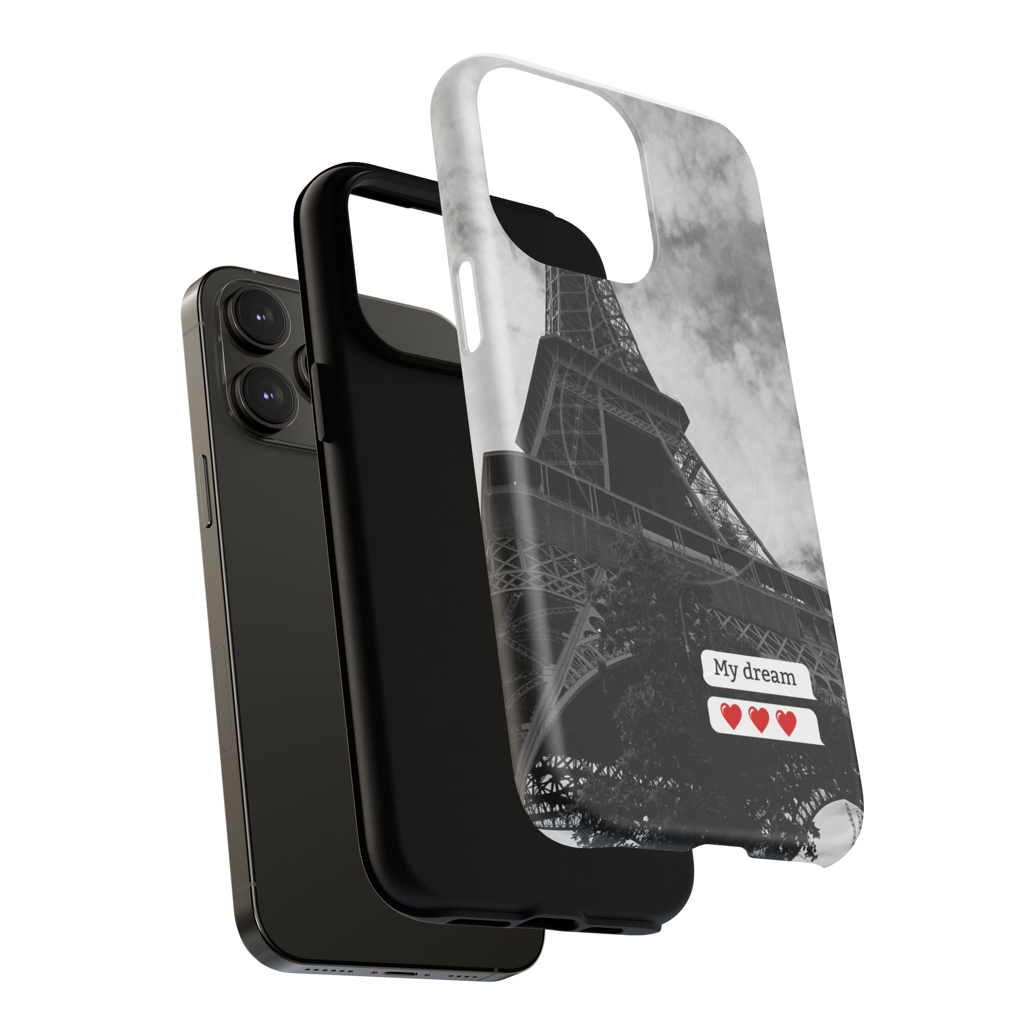 Eiffel Tower 'My Dream' Tough Magnetic Phone Case — Black & White Travel Protective Cover