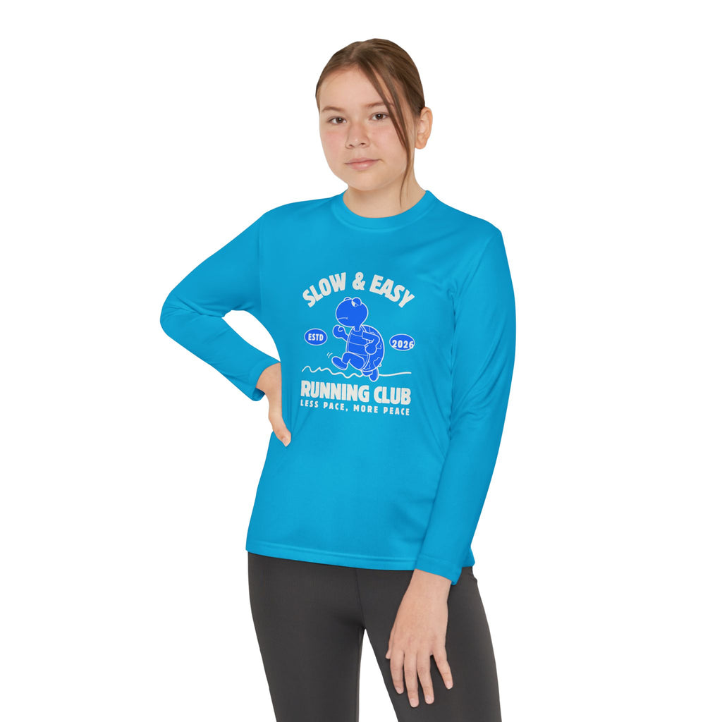 Youth Long Sleeve Tee — "Slow & Easy" Blue Turtle Surf Club Graphic