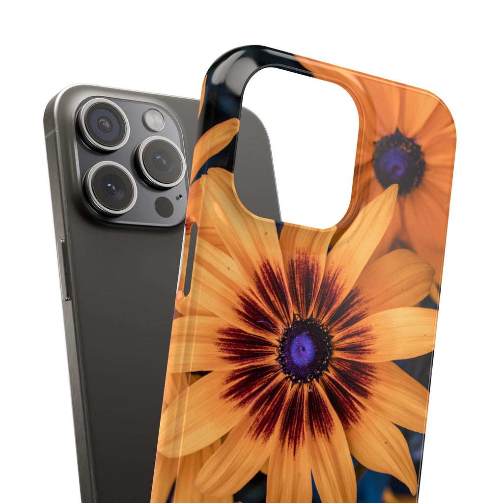 Floral Sunflower Slim Phone Case — Orange Black Daisy Design