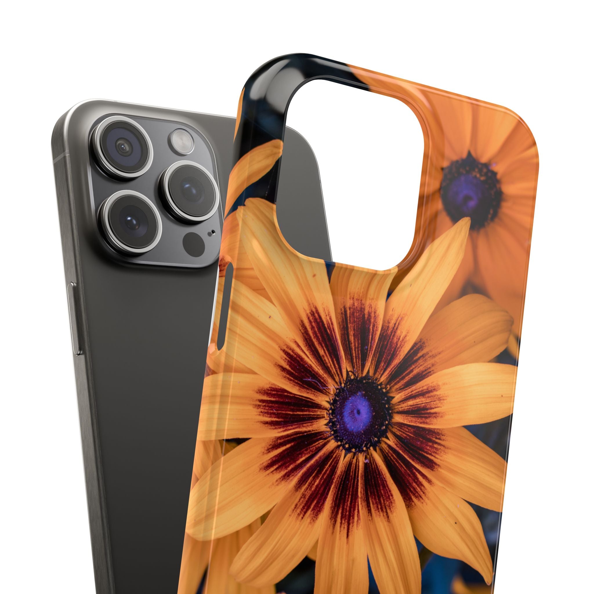 Floral Sunflower Slim Phone Case — Orange Black Daisy Design