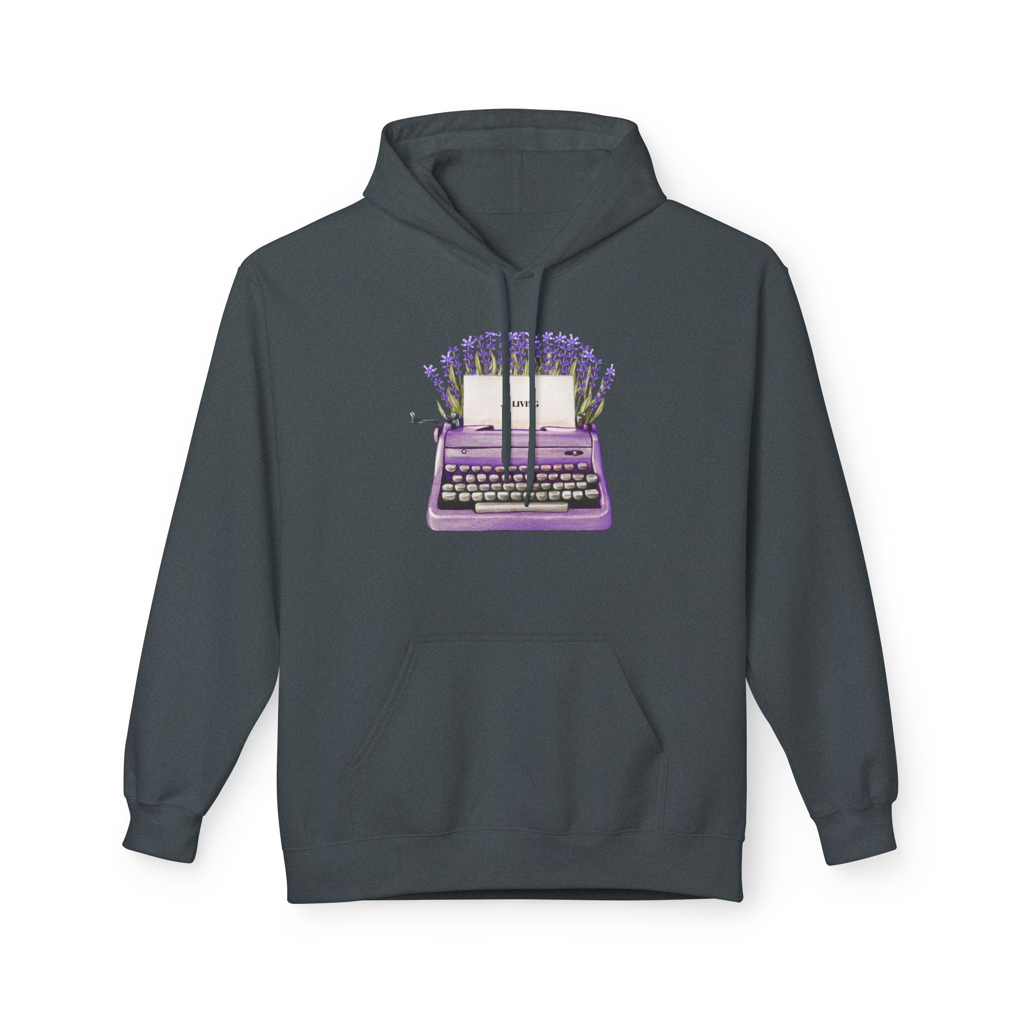 Unisex Typewriter & Lavender Hoodie — Vintage Purple Typewriter Sweatshirt for Writers