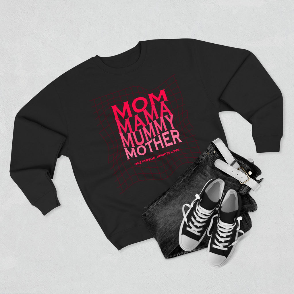 Unisex Mom • Mama • Mummy • Mother Grid Crewneck Sweatshirt — Retro Pink Typography