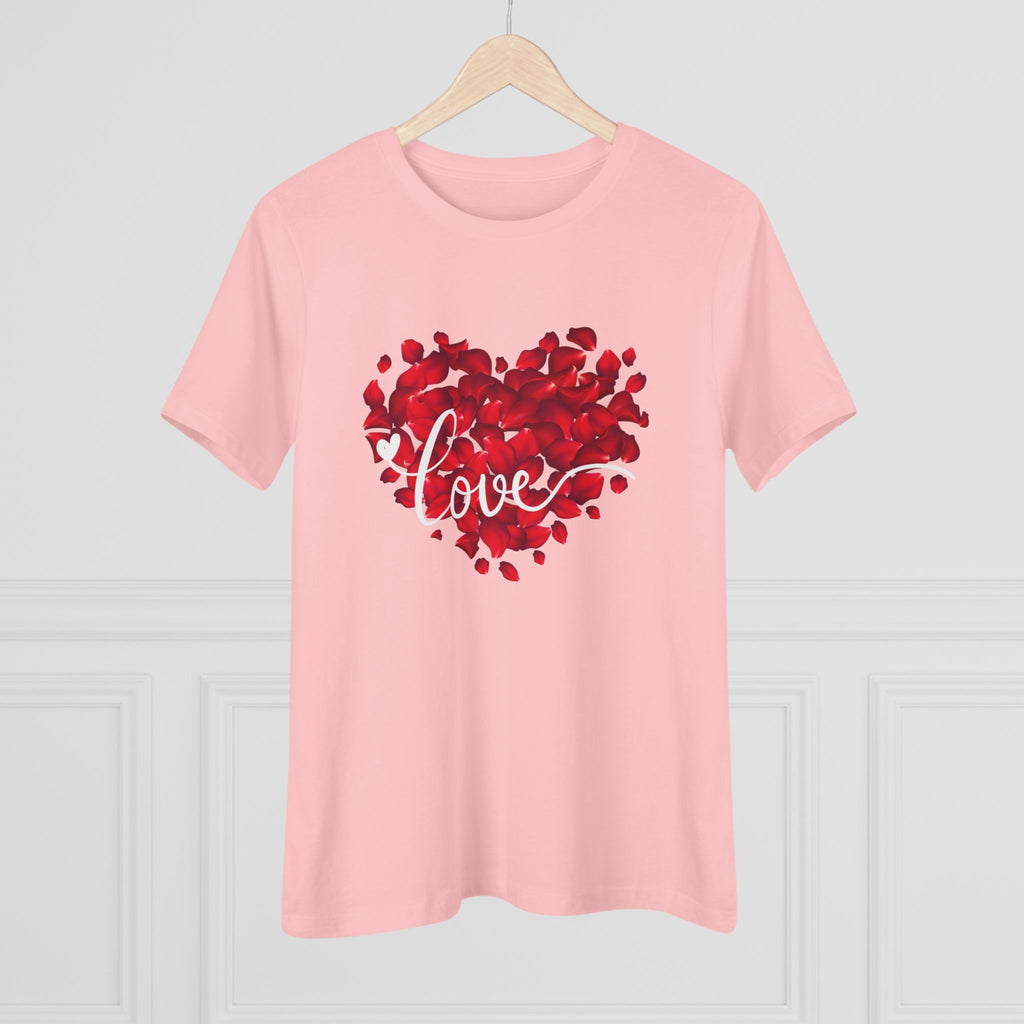 Women's Tee — Red Petal Heart 'Love' Graphic Valentine's Shirt